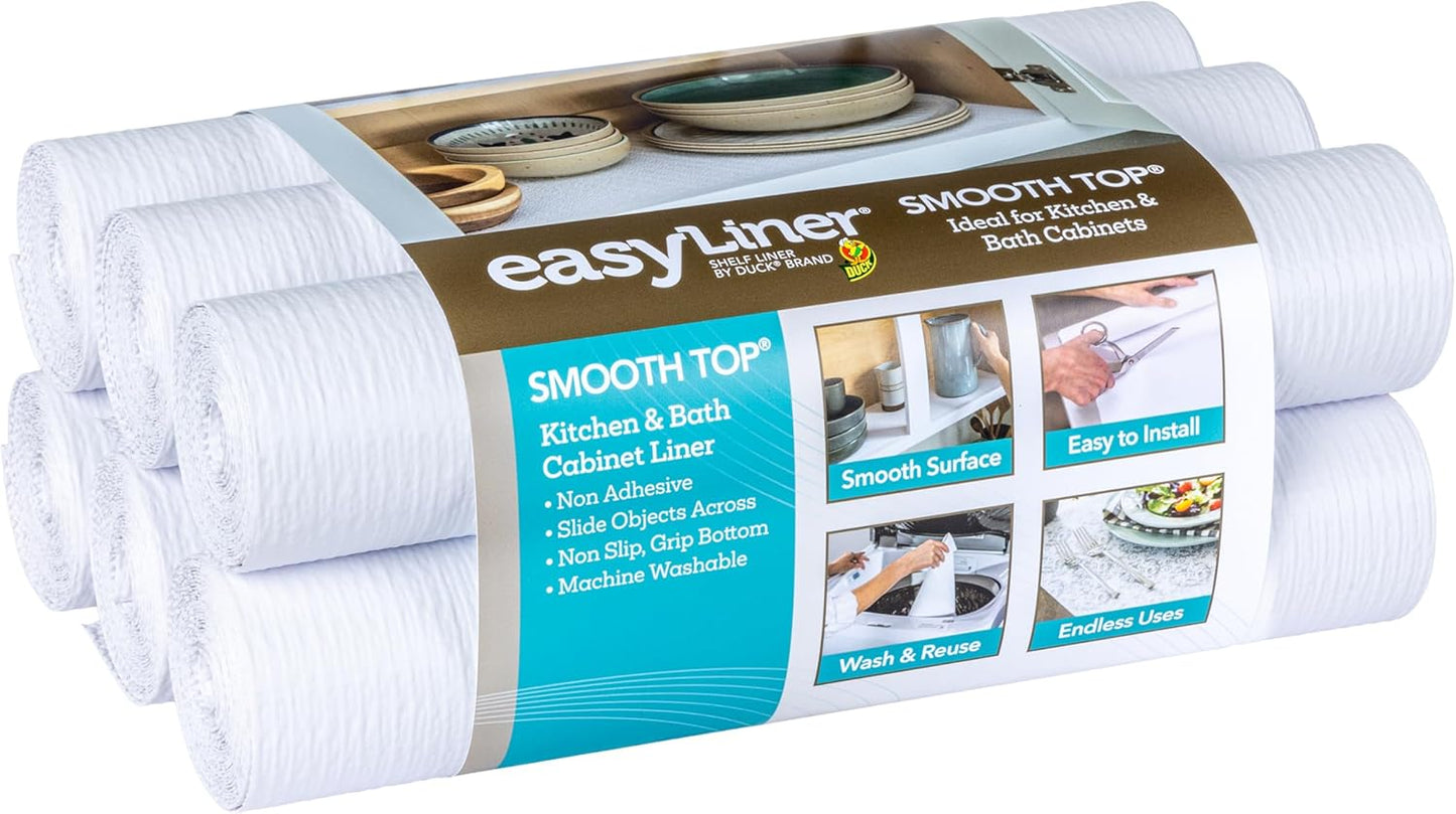 Smooth Top EasyLiner for Cabinets & Drawers - Easy to Install & Cut to Fit - Shelf Paper & Drawer Liner Non Adhesive - Non Slip Shelf Liner for Kitchen Pantry - 12 Inch Width - 60 Total Feet - White