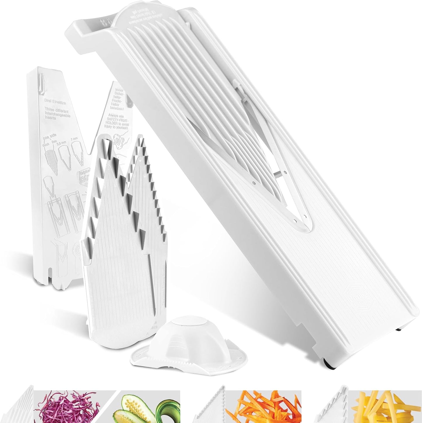 Börner V3 TrendLine Mandoline Starter Set (6 pcs.) \u2022 Vegetable Slicer (V-Slicer) + Safety Guard + Inserts + Collection Tray + Multibox \u2022 Kitchen Slicer Set (White)
