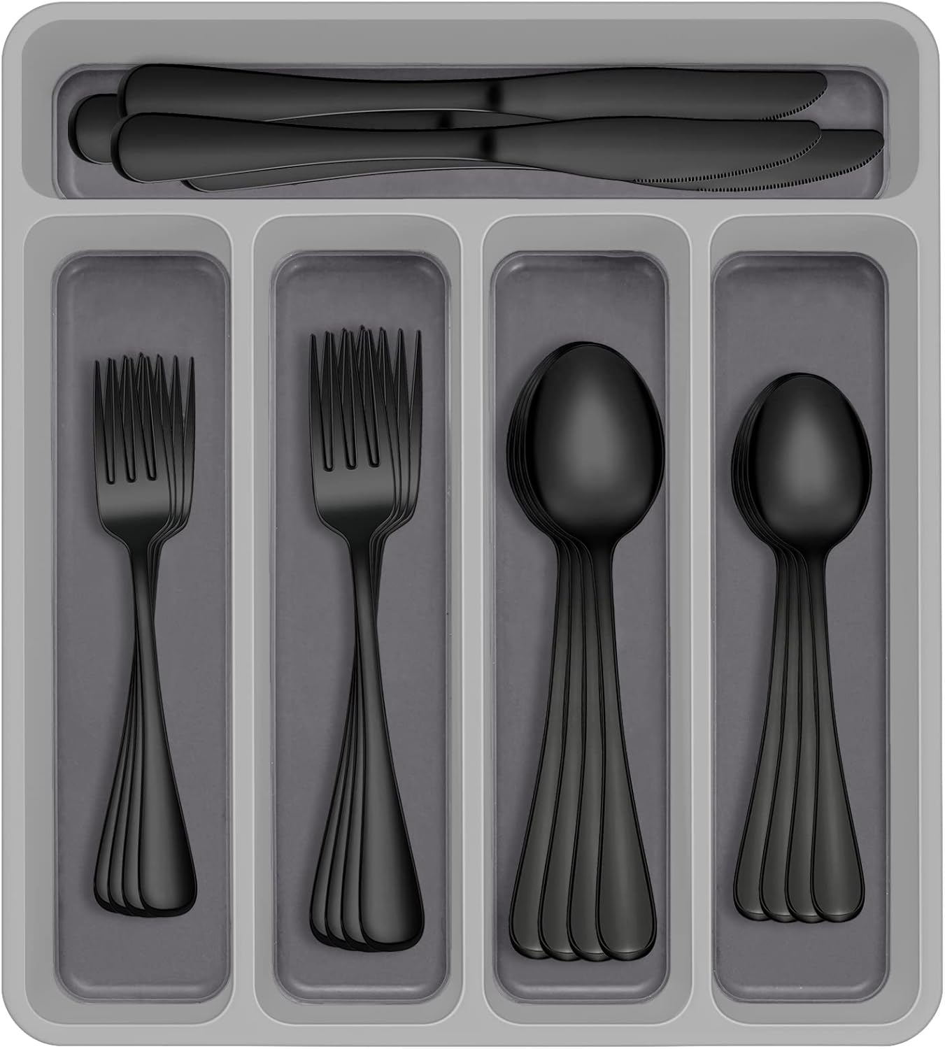60-Piece Black Silverware Set with Organizer, AIVIKI Stainless Steel Flatware for 12, Cutlery Utensil Set for Home Restaurant, Tableware Includes Knife Fork Spoon Set, Mirror Polished