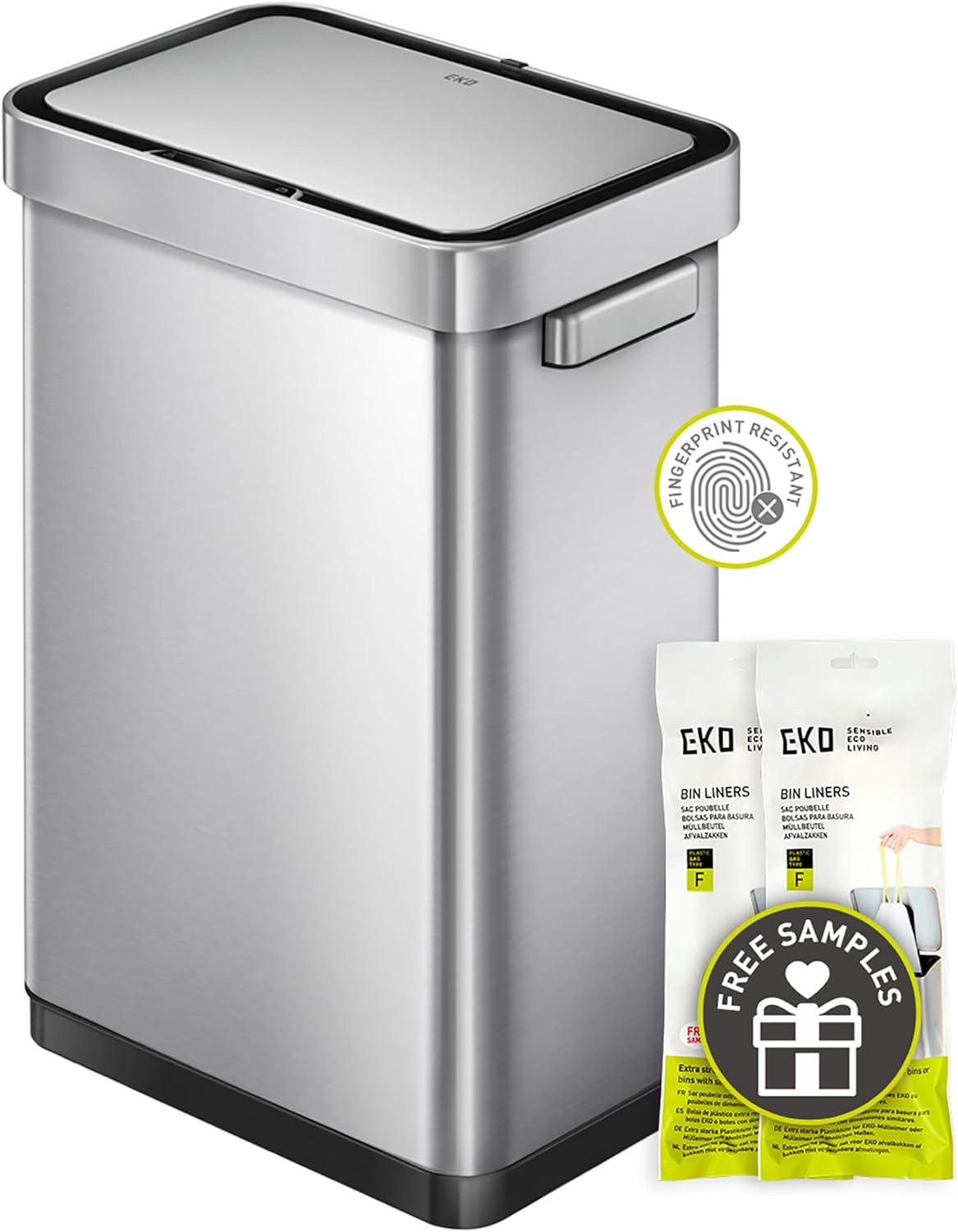 EKO Deluxe Mirage-T 50 Liter \/ 13.2 Gallon Touchless Rectangular Motion Sensor Trash Can, Matte Stainless Steel Finish