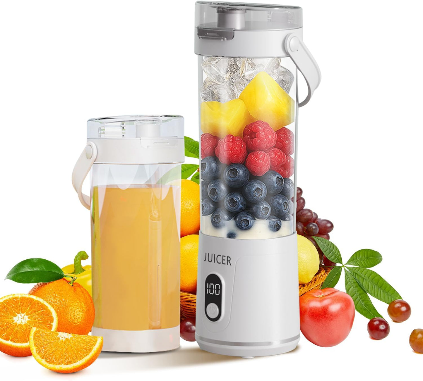 Portable Personal Electric USB Juicer,600ML Mini Blender Portable Blender For Shakes and Smoothies juice,12 Blades Great for Mixing,Compact、Convenient and Versatile (white)