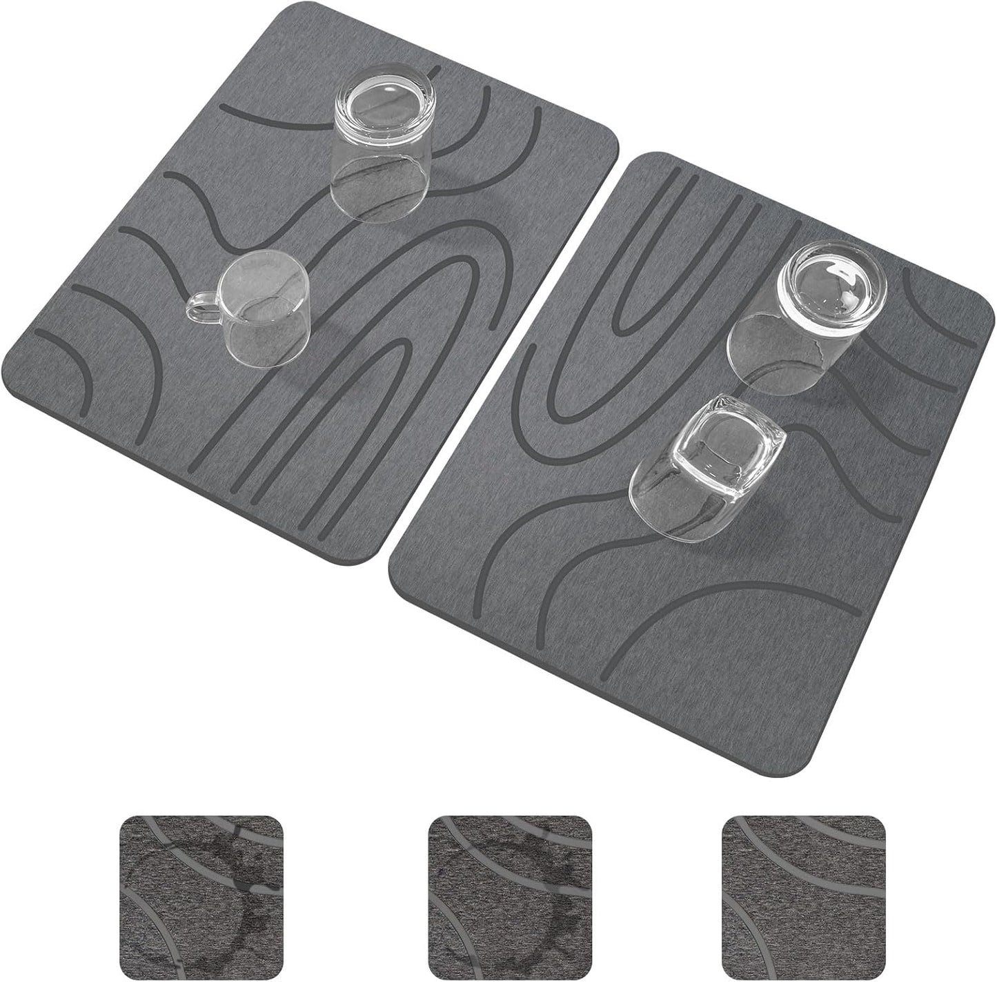 Blaithom Stone Drying Mat for Kitchen Counter,Quick Dry Stone Mat Kitchen,Double-sided Diatomaceous Earth Design Stone Drying Mat, No Water Accumulation Dish Drying Stone (Dark Grey, Curved Stripes)