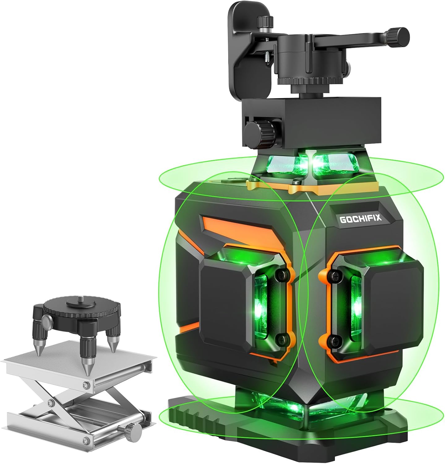 Laser Level 360 Self Leveling Green Light Laser Level Tool Wall Mount Base Bracket 100ft Nivel Laser Rechargeable Battery Receiver for Outdoor Use,4D 4x360