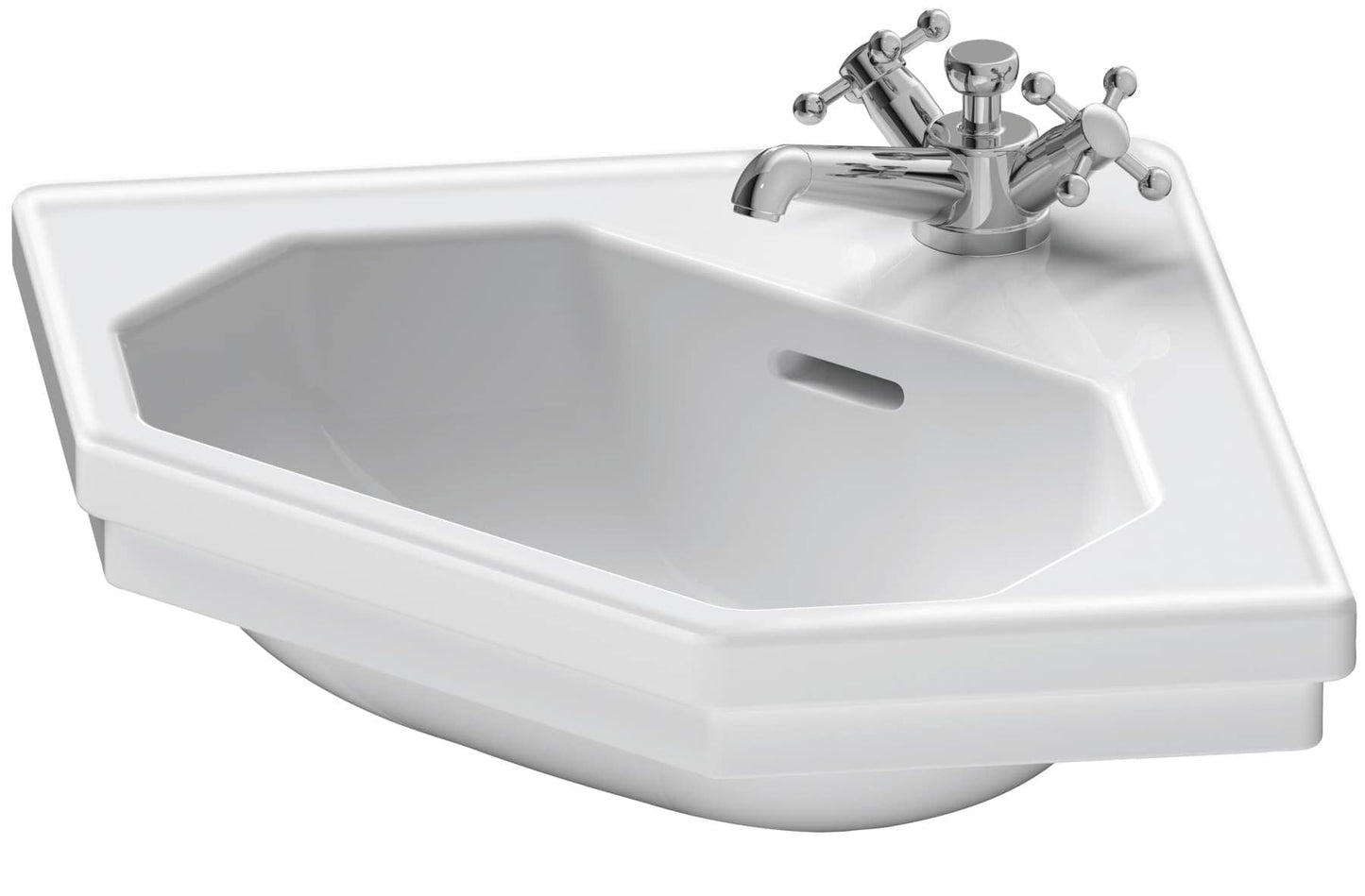 Duravit 1930 series 23 3/8 inch Octagonal Wall Mounted Sink in White with Single Faucet Hole and with Overflow