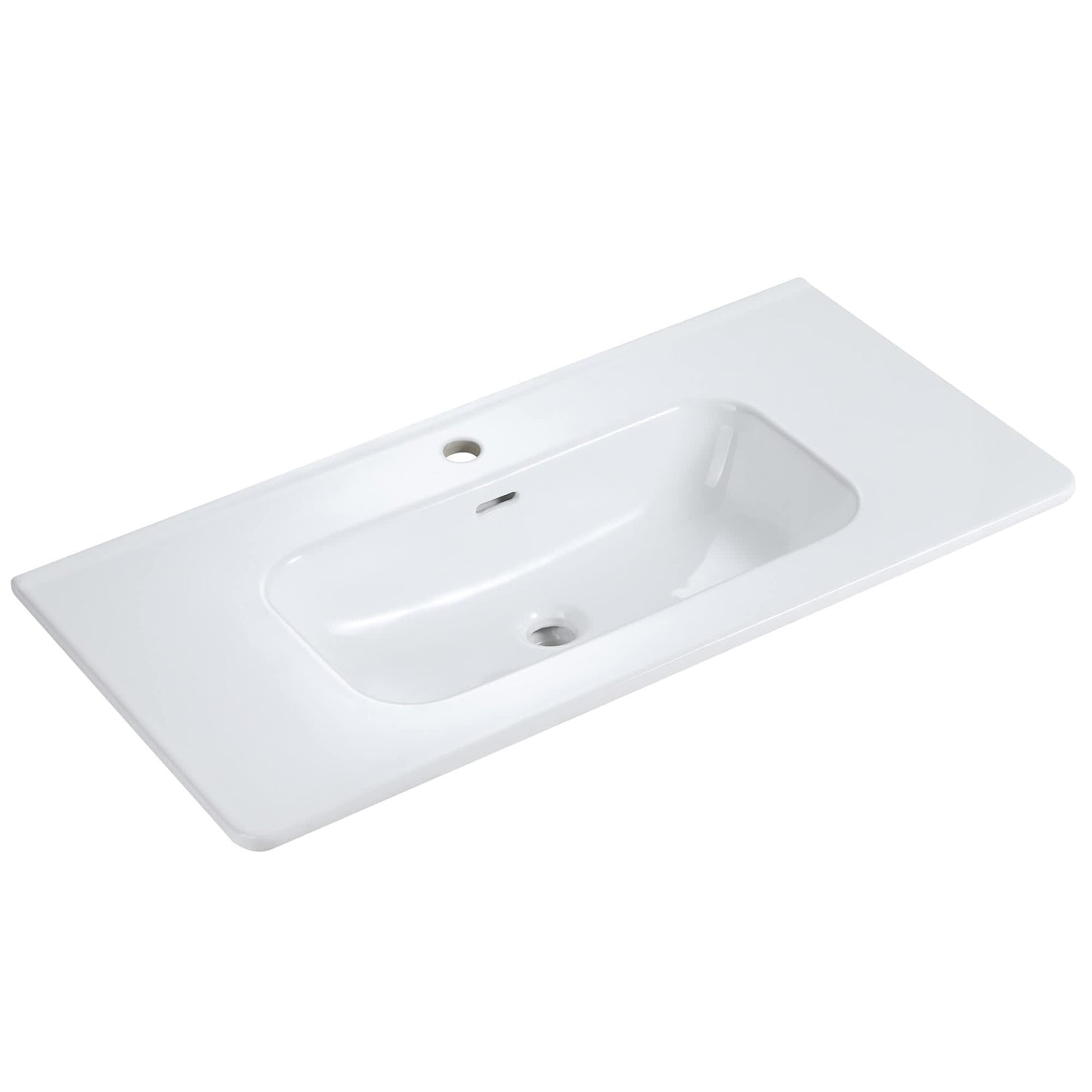 Vynxaria 35 in L x 18 in W Gloss White Ceramic Integrated Bathroom Sink Basin
