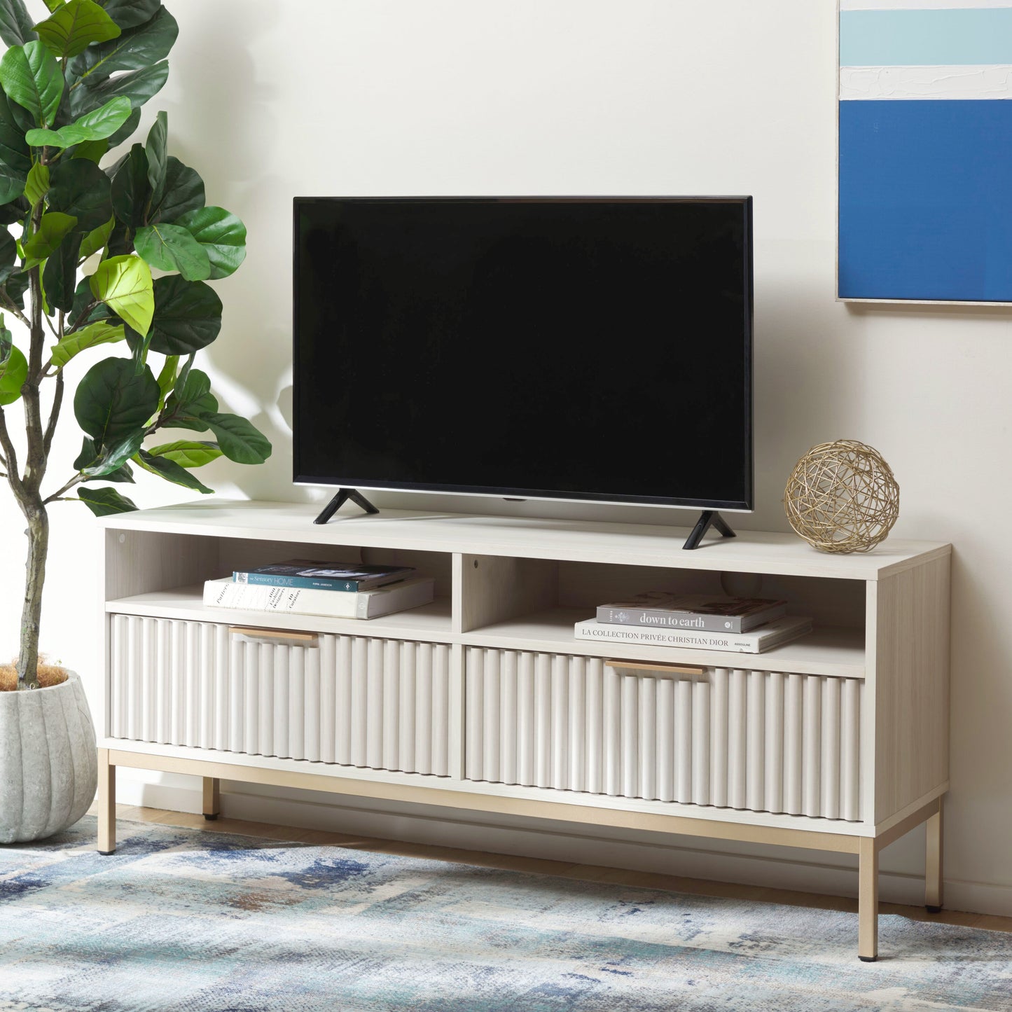 Safavieh Lylia Bleached White/Gold Contemporary/Modern Particleboard Media Cabinet