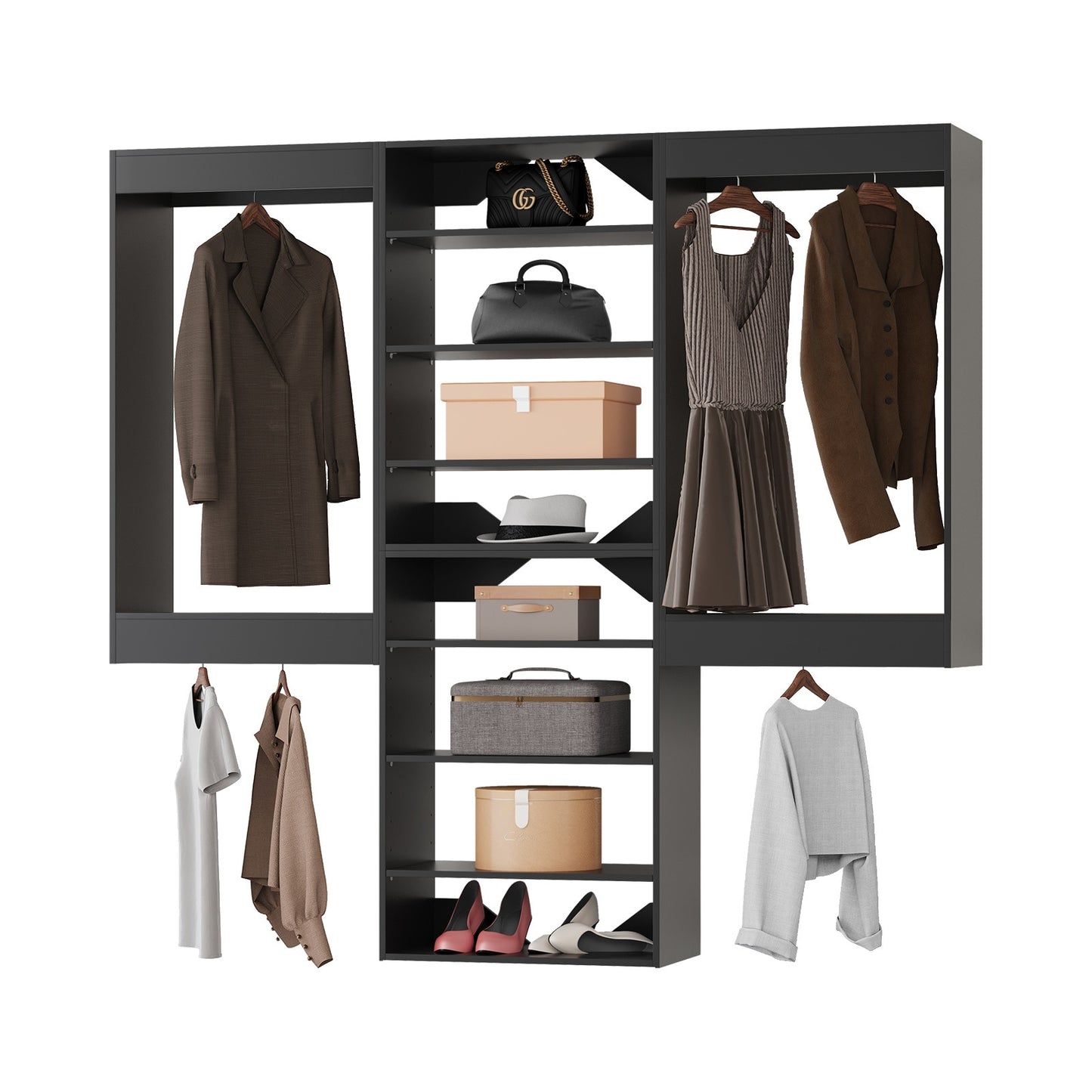 LOVMOR 60 in Black Modular Closet System Unit-Customizable Wall Mounted Walk-In Closets for Bedroom or Walk-in Closet