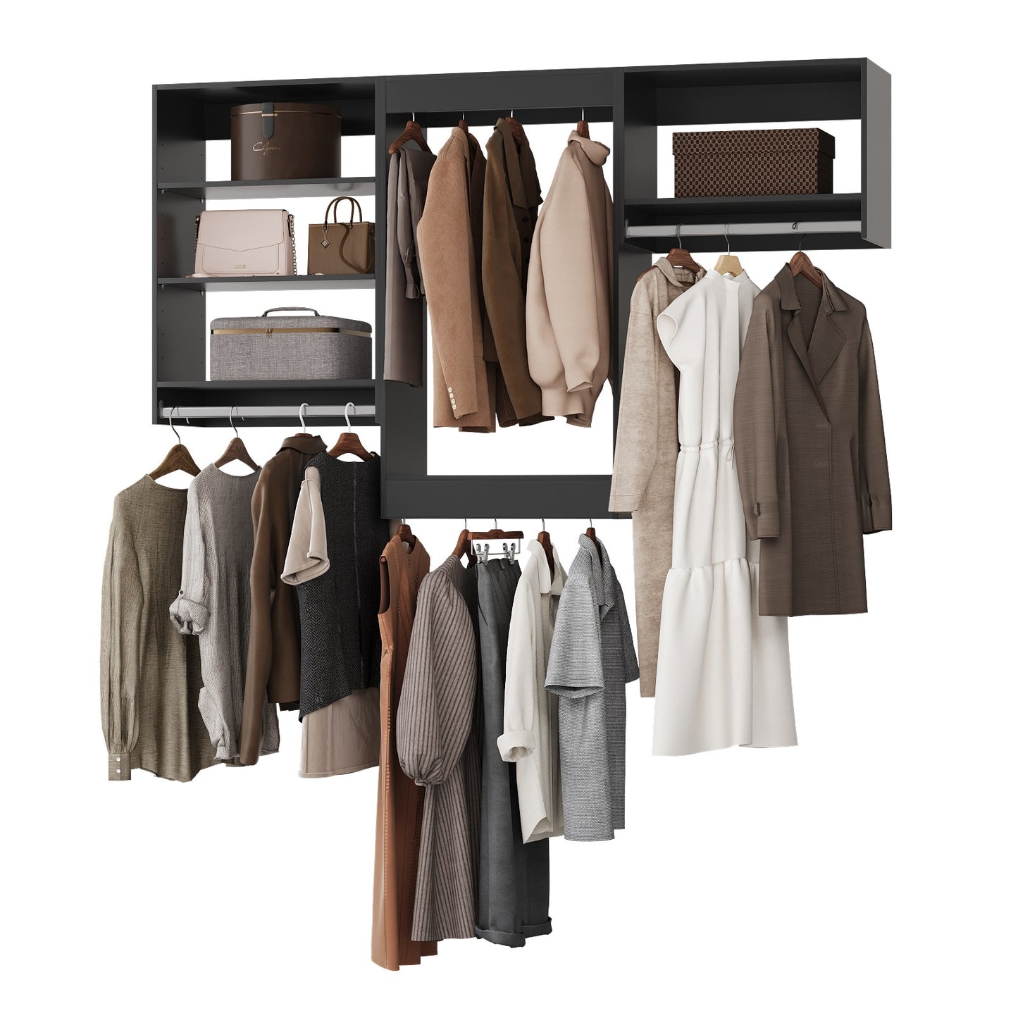 LOVMOR 96 in Black Modular Closet System Unit-Customizable Wall Mounted Walk-In Closets for Bedroom or Walk-in Closet