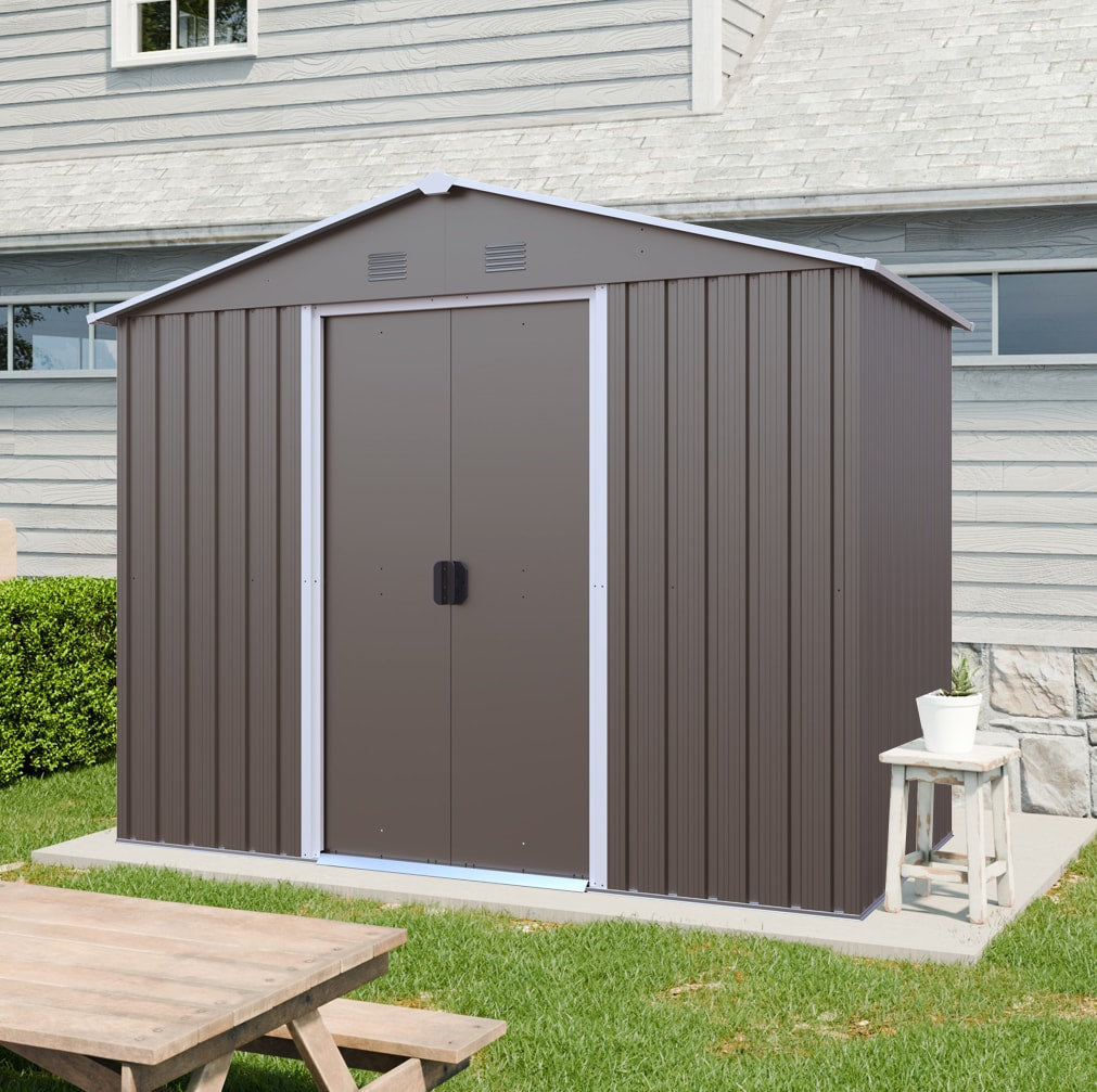 Tatayosi 8ft x 4ft Outdoor Metal Storage Shed with Metal foundation Gray