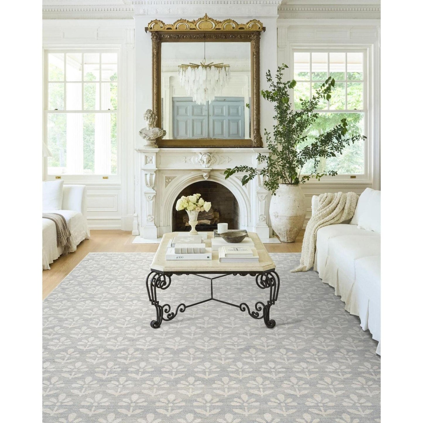 Livabliss Nabela Noor Home Maya 9 x 12 (ft) Flatweave Cotton/Jute/Polyester Sky Blue Rectangular Indoor Floral/Botanical Bohemian/Eclectic Spot Clean Only Pet Friendly Area rug