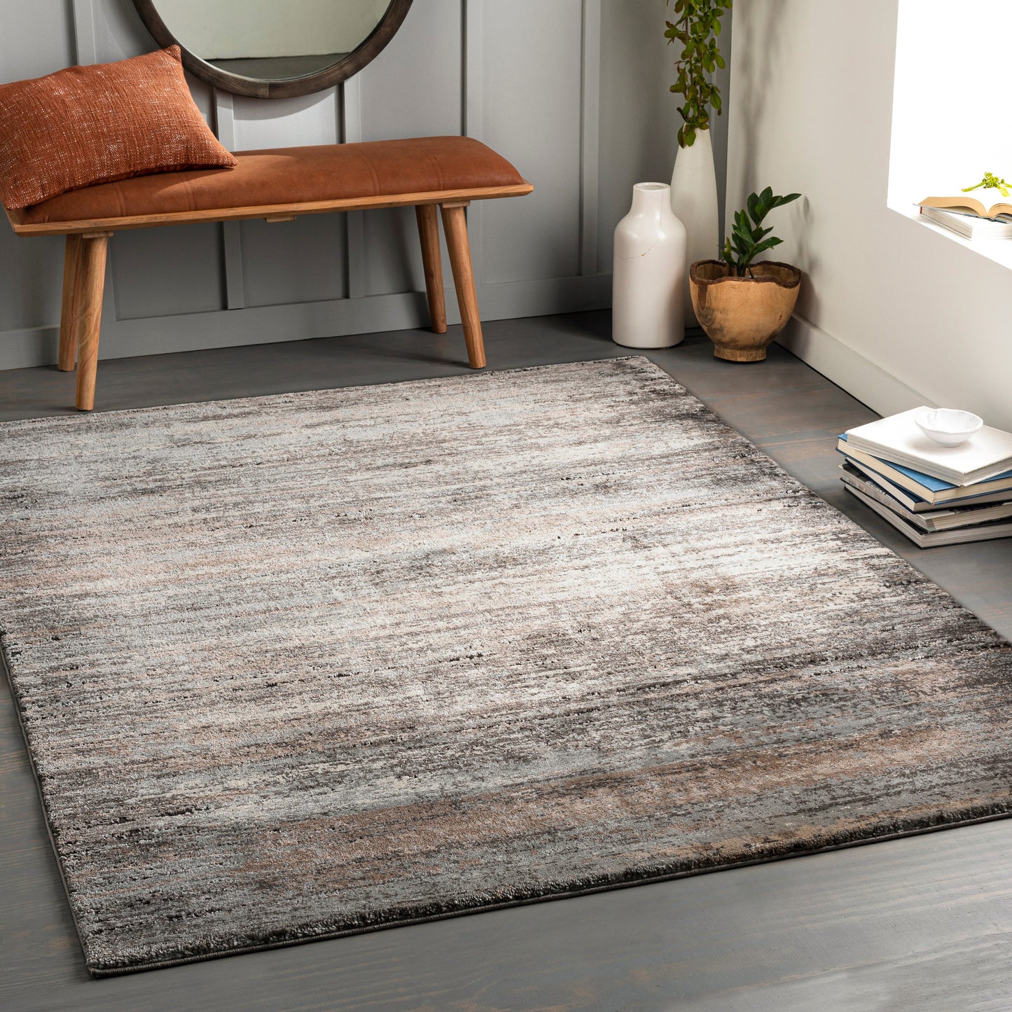 Livabliss Montana 7 x 9 (ft) Flatweave Polyester/Polypropylene Gray/Cream Rectangular Indoor Ombre Spot Clean Only Pet Friendly Area rug