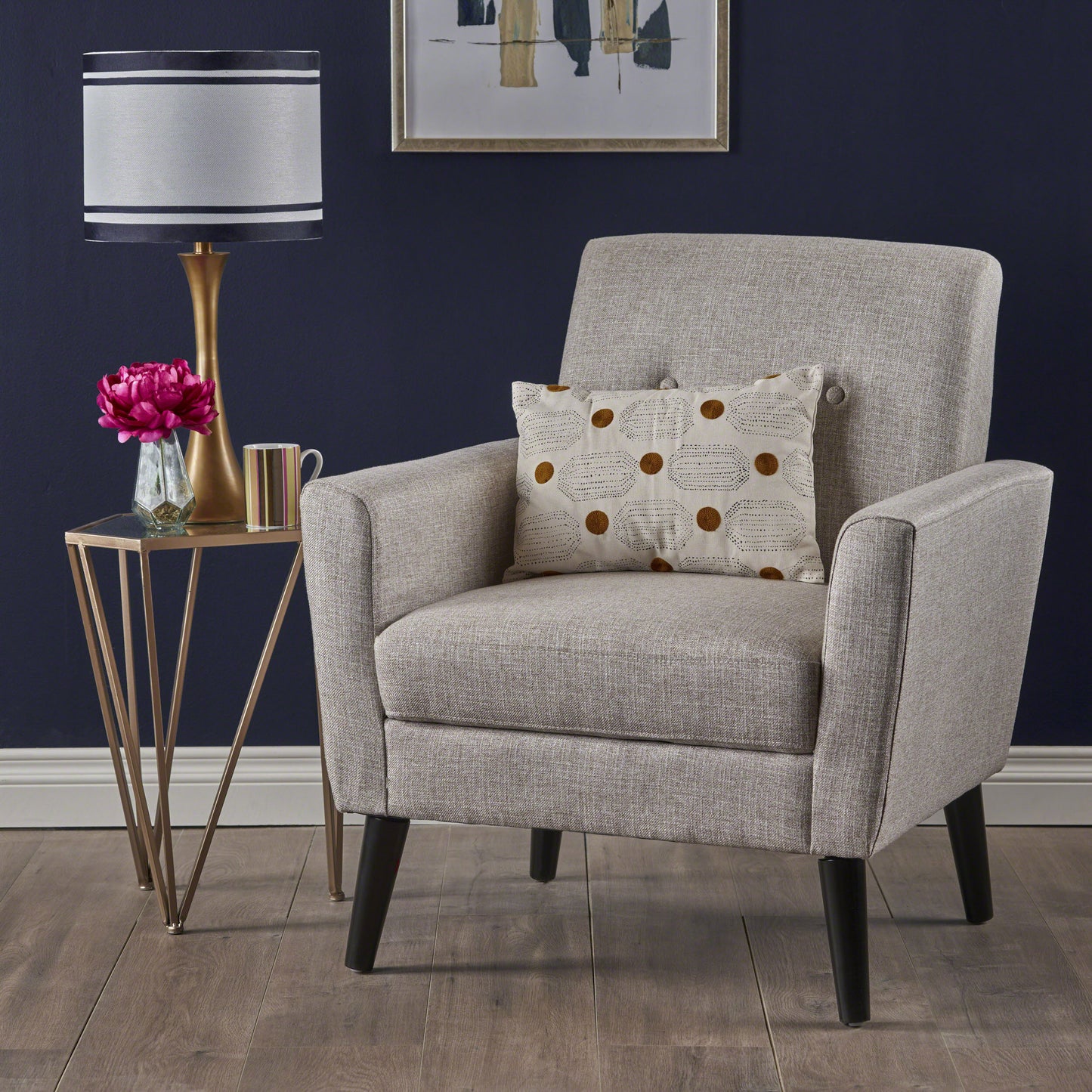 LOVMOR Devotion Upholstered Club Chair with Birch Wood Legs Beige