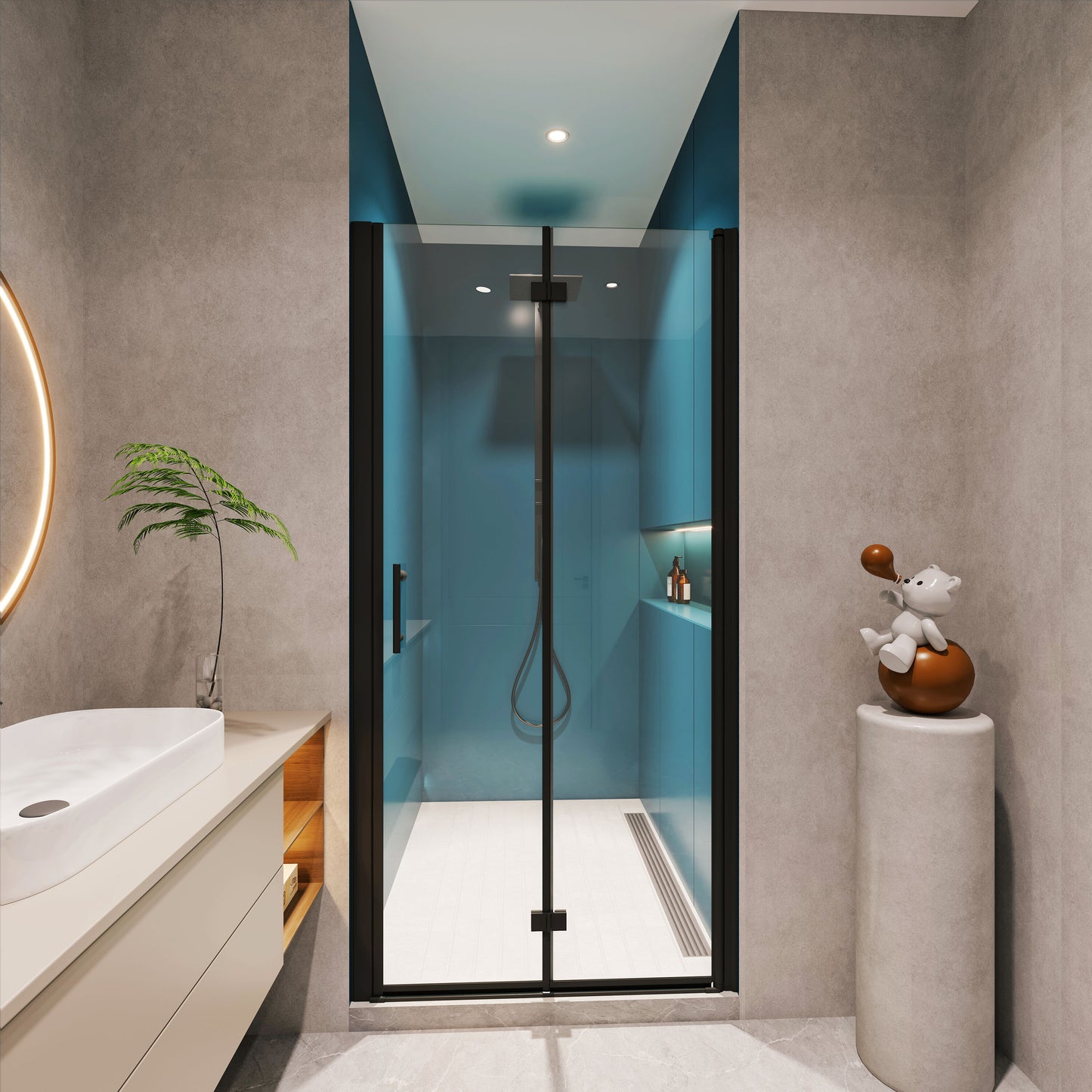 LOVMOR 1 3 8 adjustment universal pivot shower door with 1 4 tempered glass finish 3472