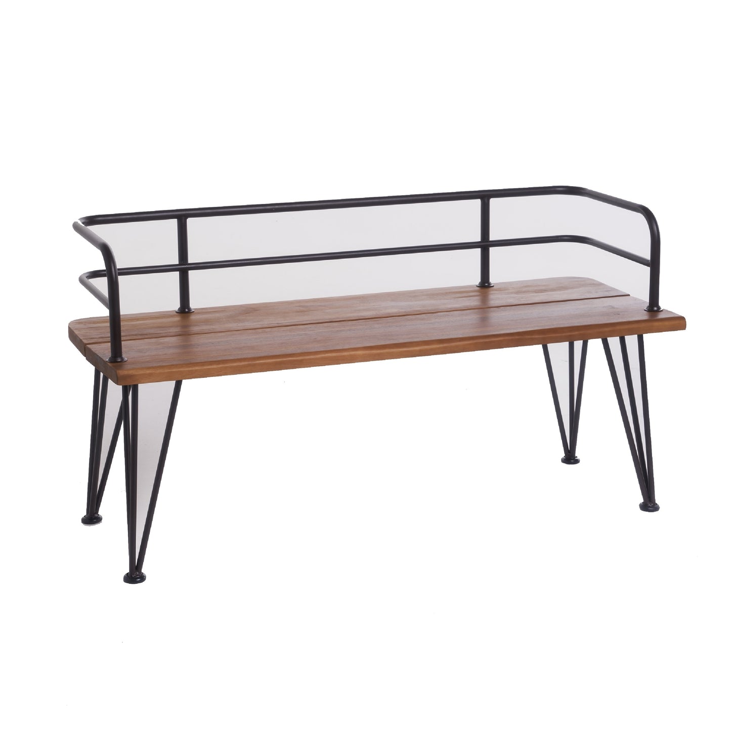 Benzara 48-in W x 26-in H Teak Brown, Black Iron Garden Bench