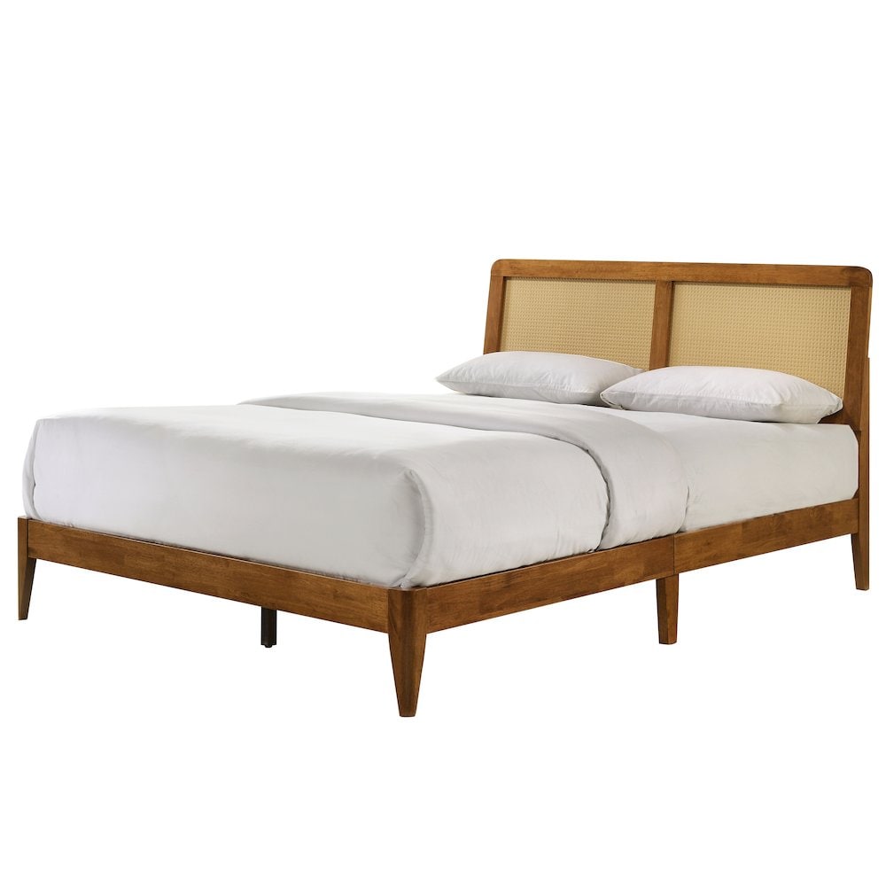 Omax Decor Liam Wooden Queen size Platform Bed with Rattan Headboard