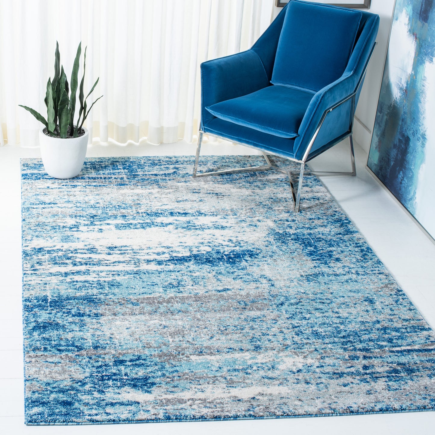 Safavieh Evoke 8 x 10 (ft) Loomed Polypropylene Light Blue/Grey Rectangular Indoor Abstract Mid-Century Modern Spot Clean Only Area rug