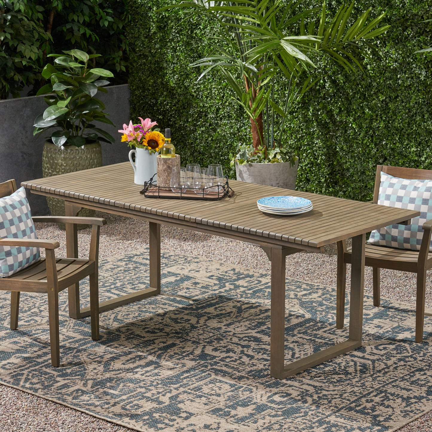 LOVMOR Outdoor Expandable Acacia Wood Dining Table Gray