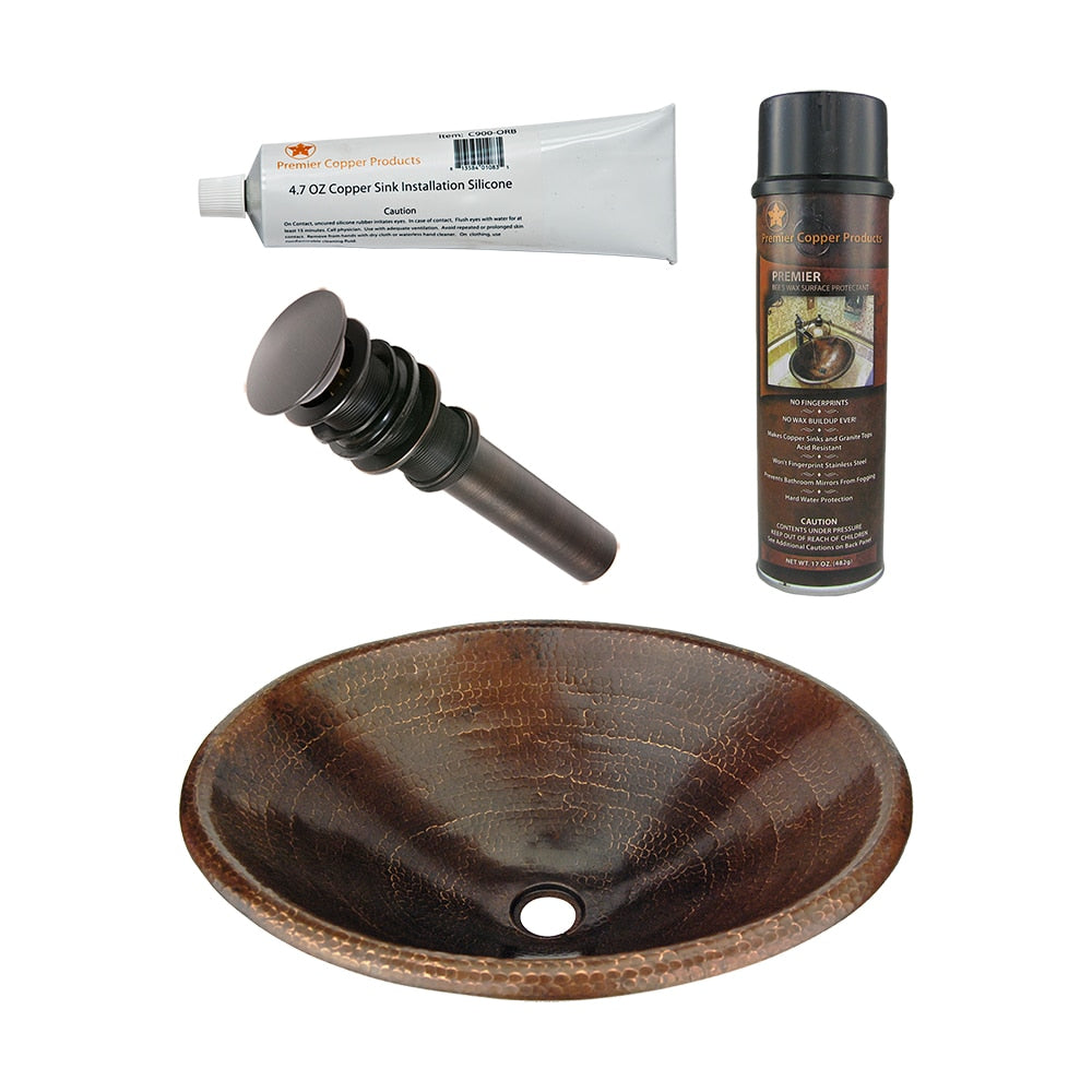 PREMIER COPPER PRODUCTS Copper 20-in Drop-in Oval Rustic Oil Rubbed Bronze Bathroom Sink with Drain Included