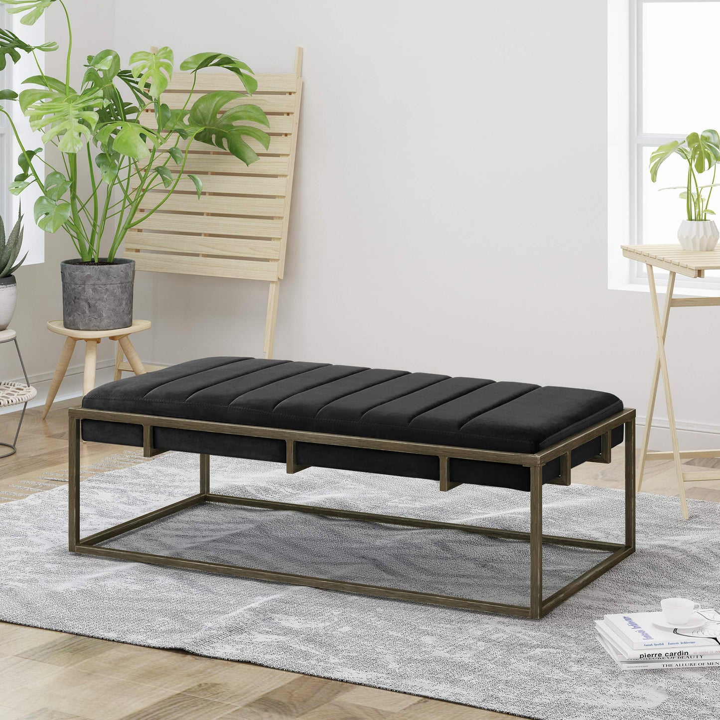 Dexmalle Black Bench with Metal Frame Brass Finish