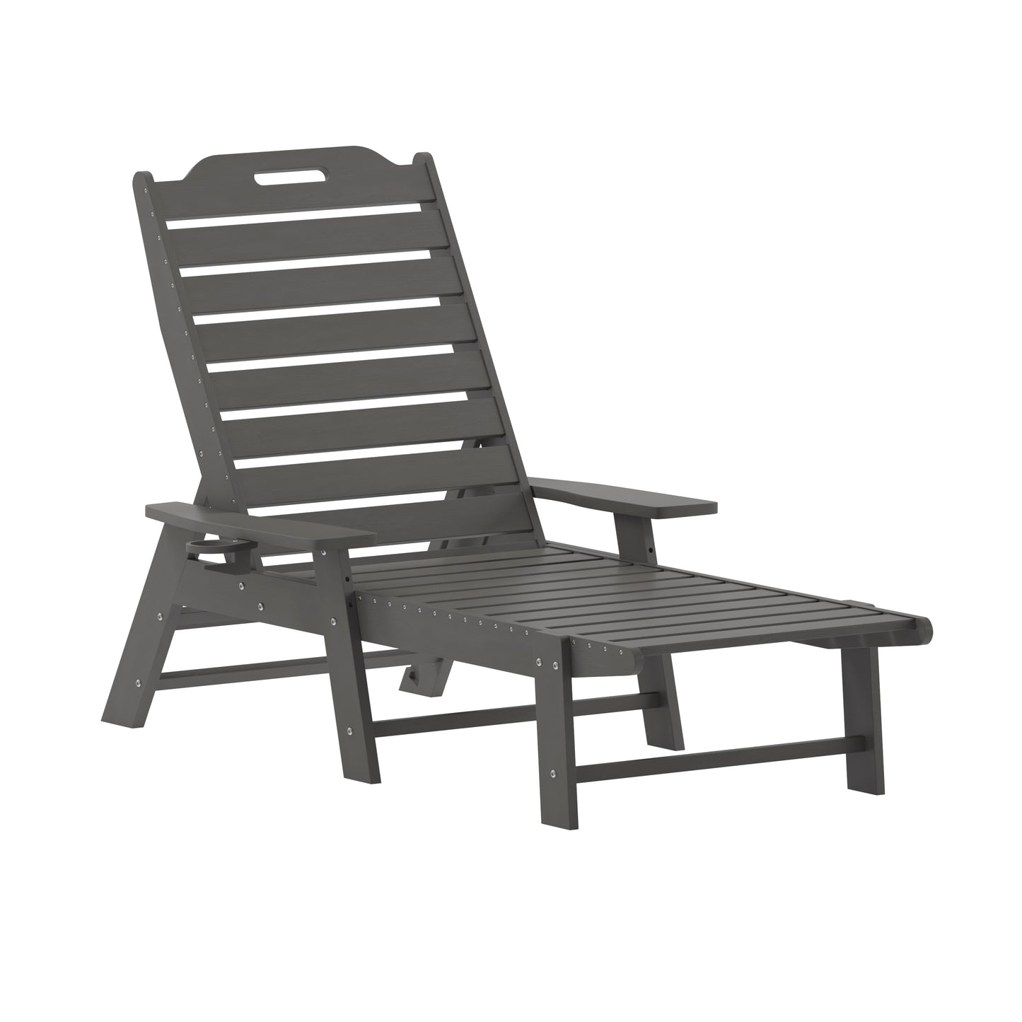 Merrick Lane Gaylord Adjustable Adirondack Lounger with Cup Holder- All-Weather Indoor/Outdoor HDPE Lounge Chair in Gray