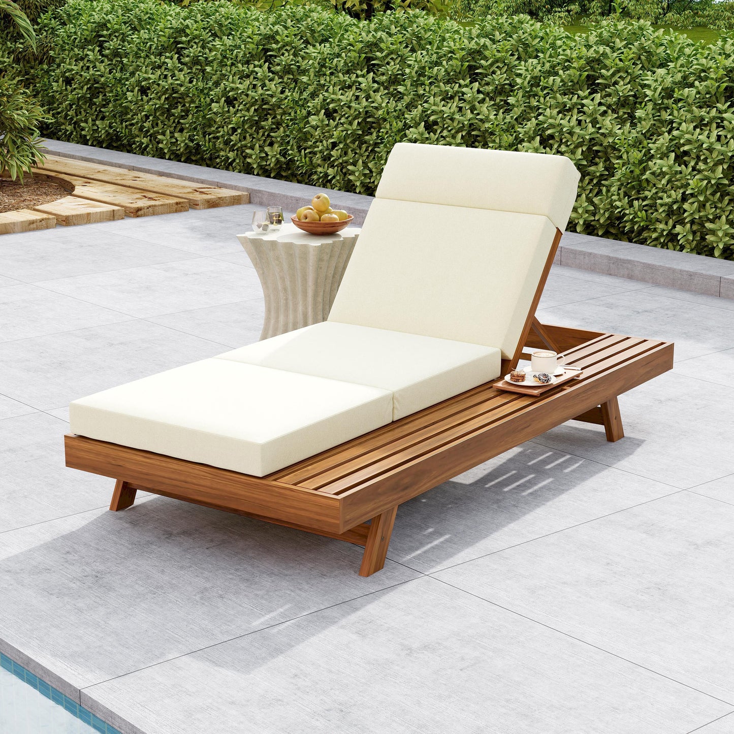 Christopher Knight Home Harrison Outdoor Acacia Wood Adjustable Chaise Lounge-Teak Finish and Beige