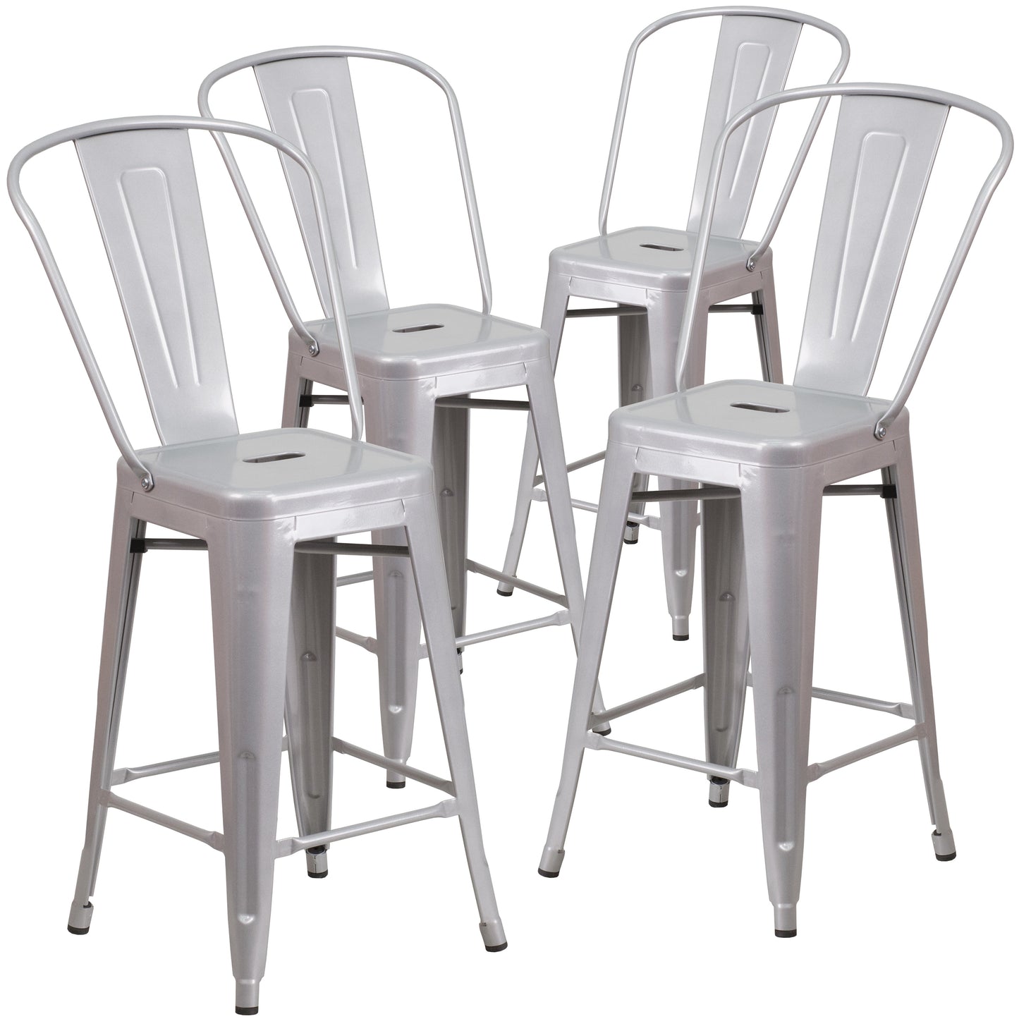 Flash Furniture Lily Commercial Grade 4 Pack 24-in High Silver Metal Indoor-Outdoor Counter Height Stool with Removable Back