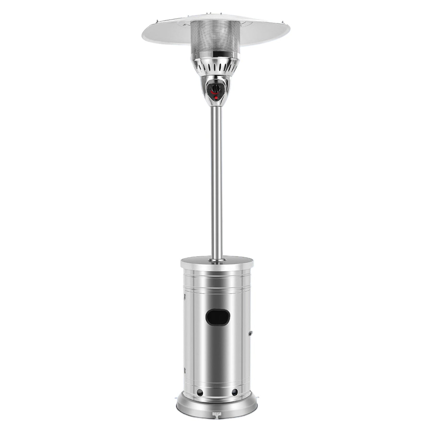 Slickblue 48000-BTU- Silver Stainless Steel Standing Propane Patio Heater with Wheels for Patios Decks and Backyard Spaces
