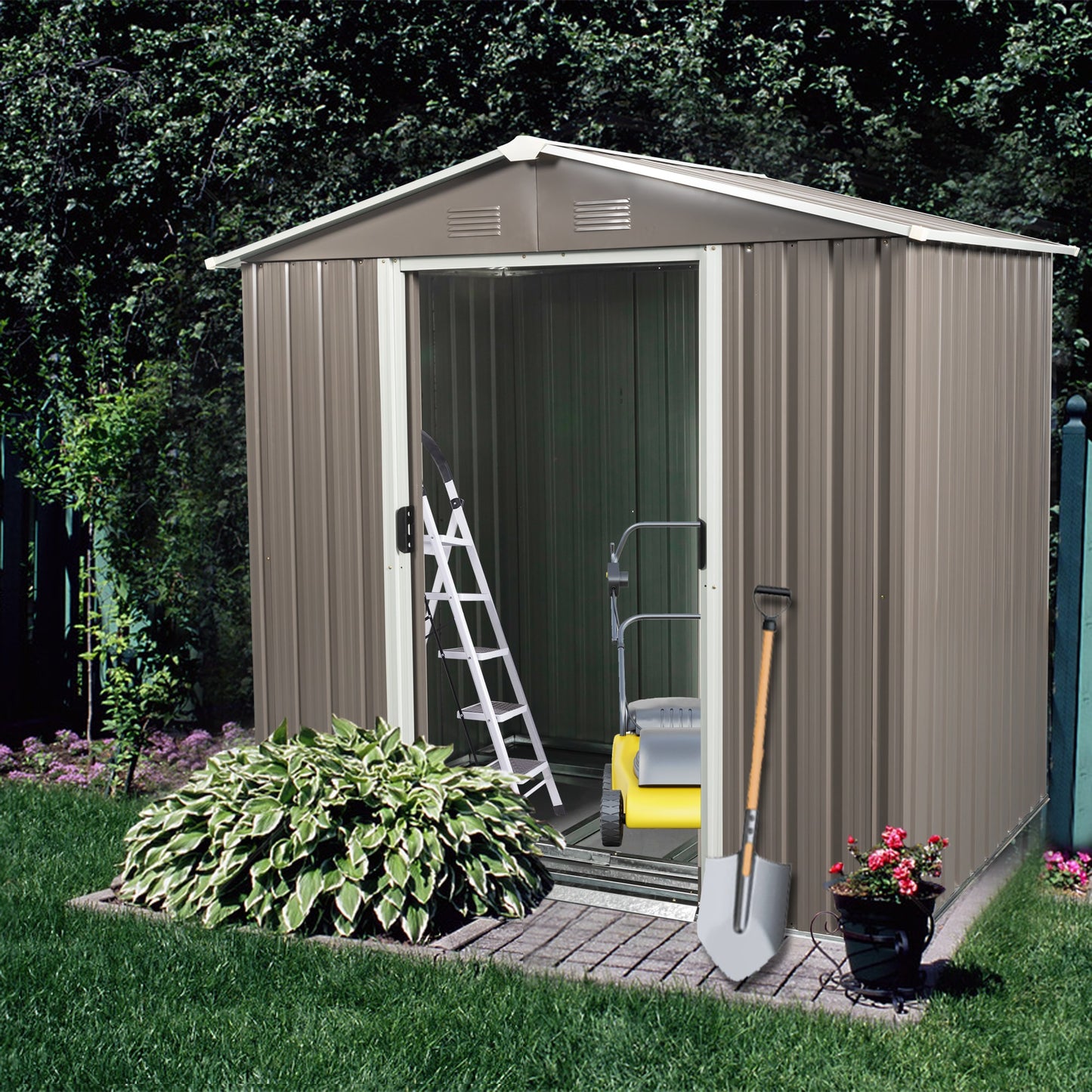 LOVMOR 6ft x 5ft Outdoor Metal Storage Shed gray