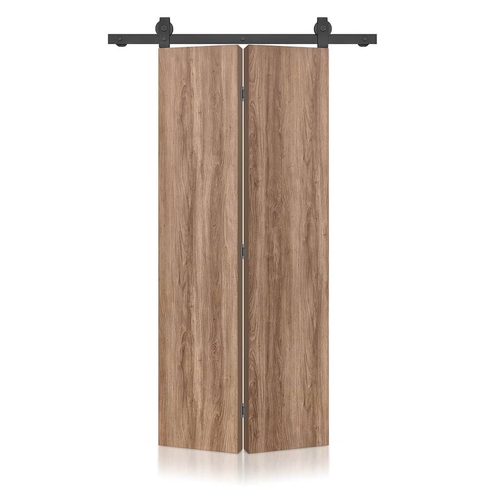 CALHOME 34-in x 96-in Walnut MDF Hollow core Single bifold Barn Door (Hardware Included)