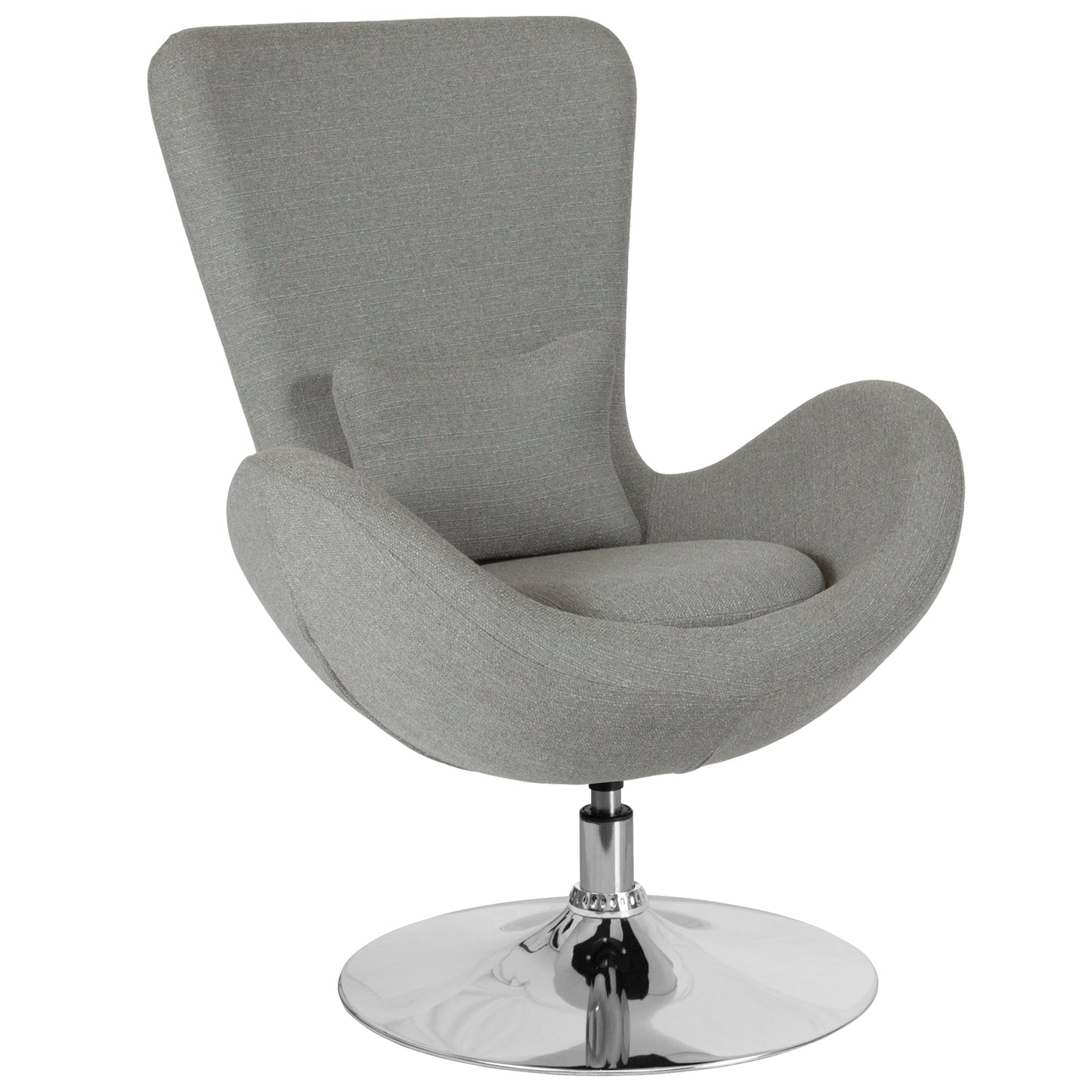 Merrick Lane Soro High-Back Egg Style Lounge Chair in Light Gray Fabric Upholstery With 360° Swivel Chrome Base