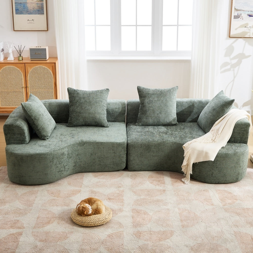 DYHOME Green 4 Seater Sofa Modern Curved Sofa for Living Room Sectional Couch with 4 Pillows Compressed Sofa Chenille Fabric for Living Room Apartment Bedroom No Assembly Required