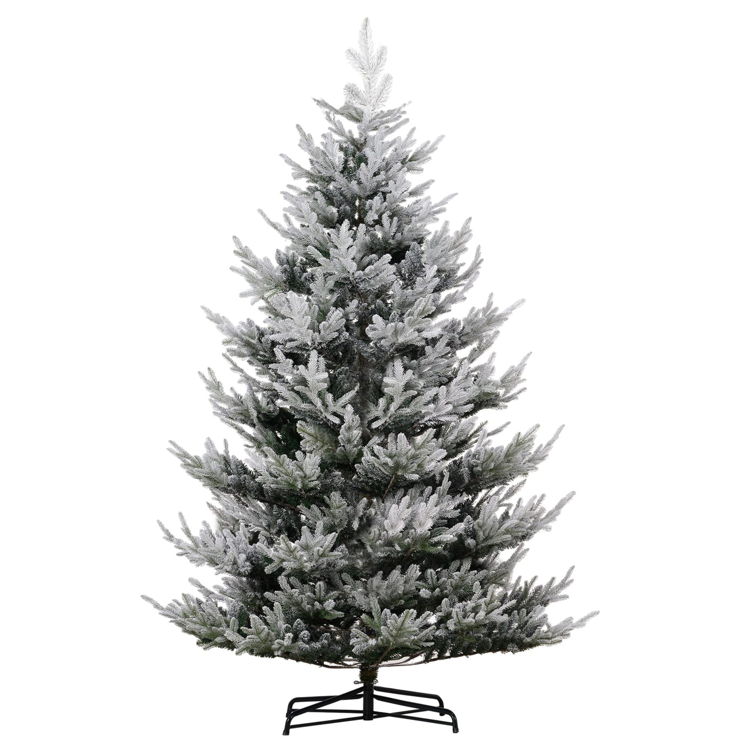 HomCom 9 Foot Artificial Christmas Tree Nordic Pine Hinged Xmas Tree with 1939 Realistic Branches Wide Steel Base Auto Open Green with Snow-Flocked