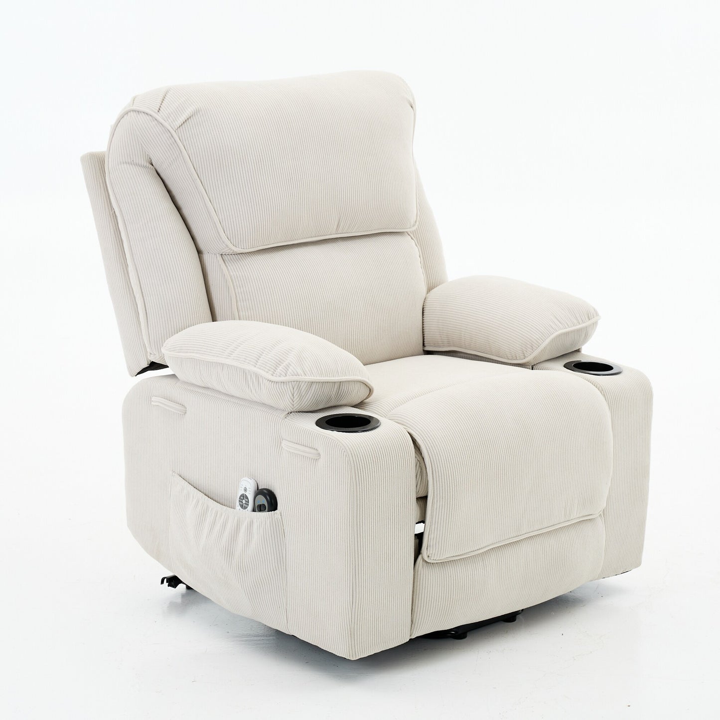 LOVMOR Ivory Remote-Controlled Heating and Massage Assistive Recliner for Seniors