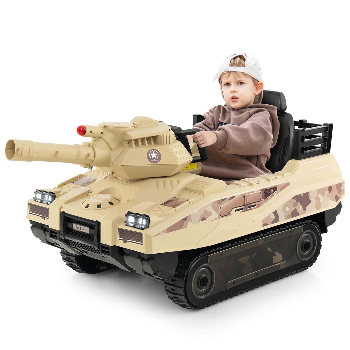 Costway Electric Kids Ride On Tank with Rubber Tracks Rotatable Turret and Working Cannon
