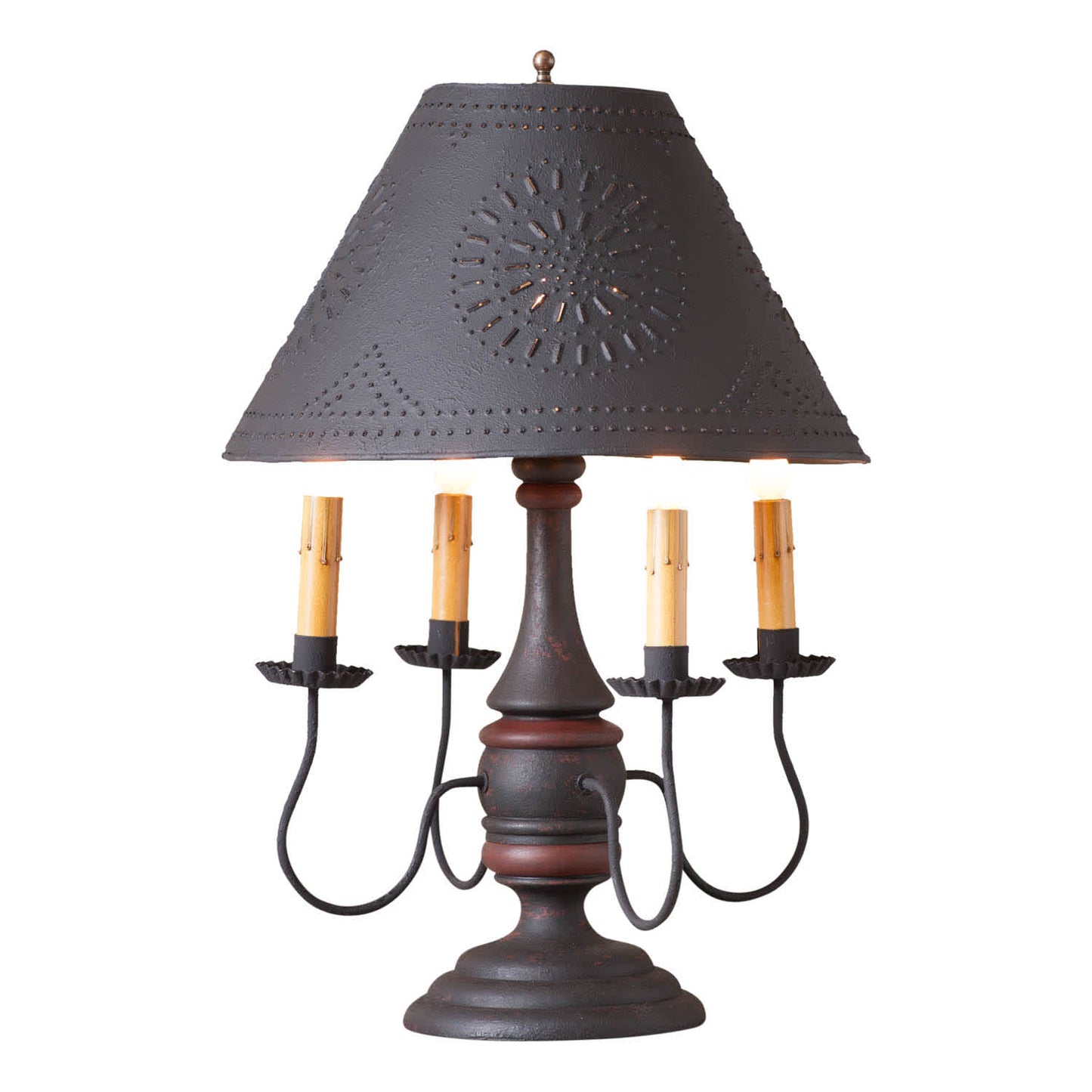 Irvin's Tinware Jamestown Lamp in Hartford Black with Red with Black Shade