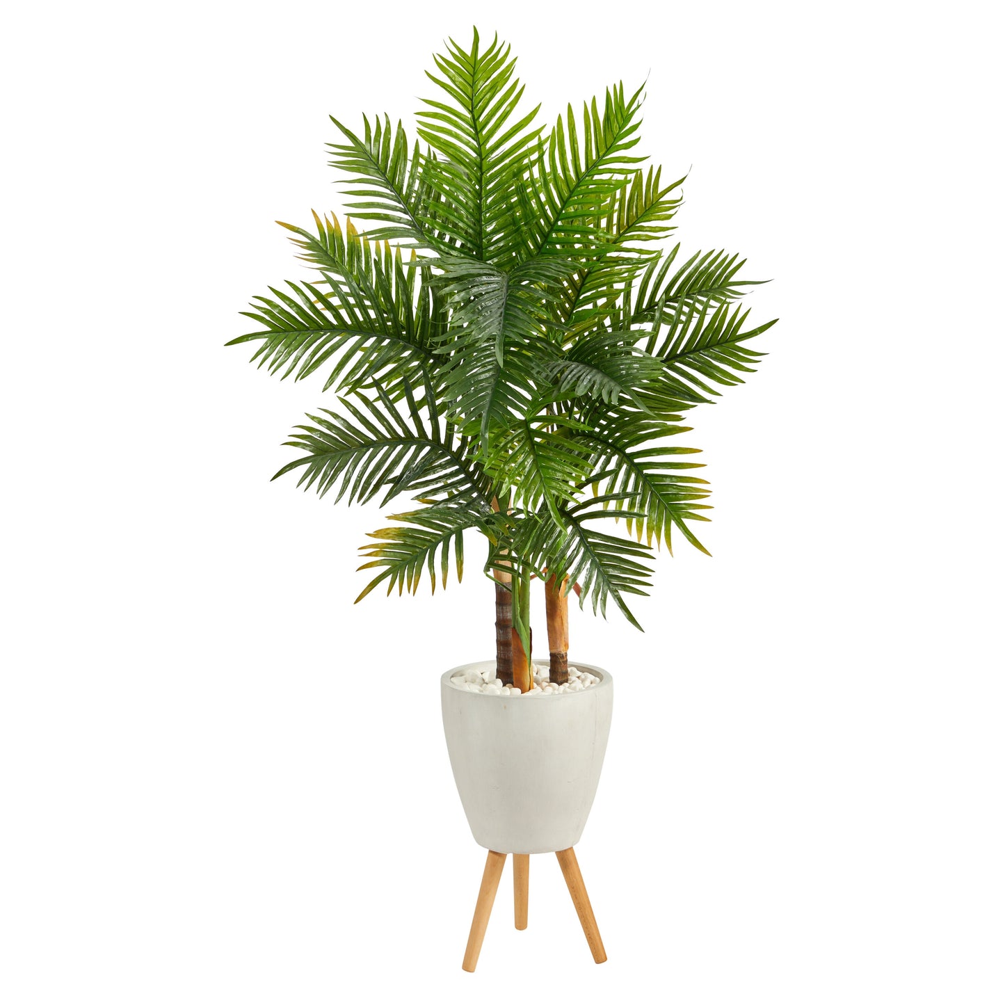 Nearly Natural 63-in Areca Artificial Palm Tree in White Planter with Stand (Real Touch)