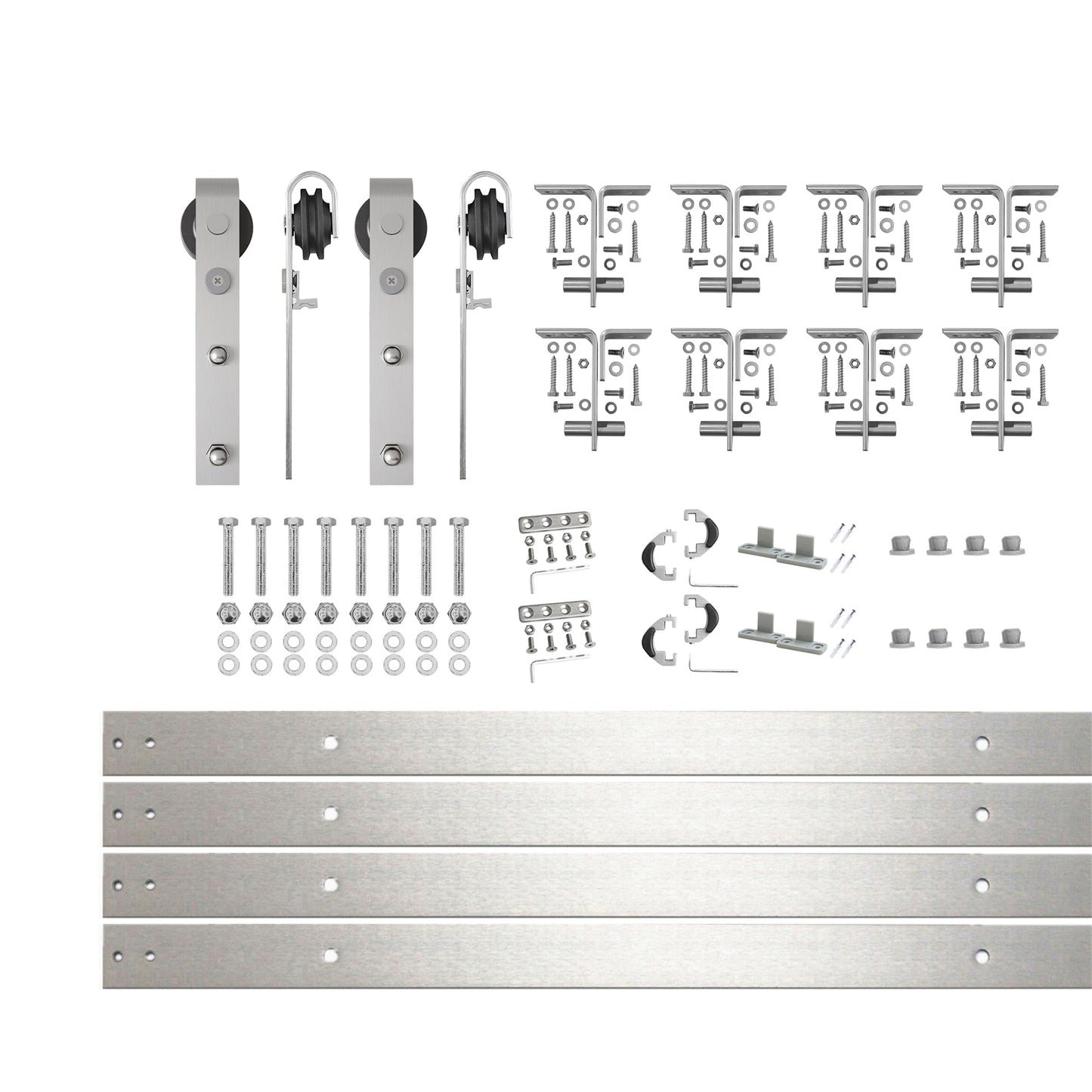 HOMACER 132-in Brushed Brushed Nickel Indoor J-strap Double bypass Barn door hardware kit