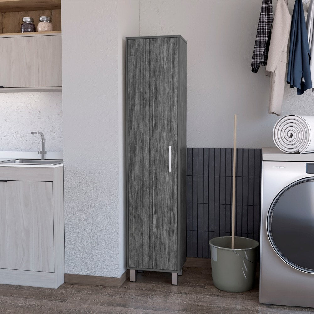 GlasFlength Tall Storage Cabinet Single Door Design with Three Broom Hangers Ideal for Laundry Room Cleaning Closet or Utility Storage Space in Home Office or Apartment