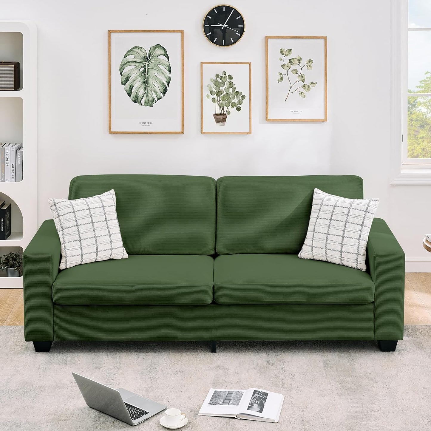 Garvee Sofa for Living Room 3 Seater Corduroy Upholstered Couches with Wide Armrests Cloud Loveseat Couch with Deep Seat Sturdy Structure Easy Assemblely
