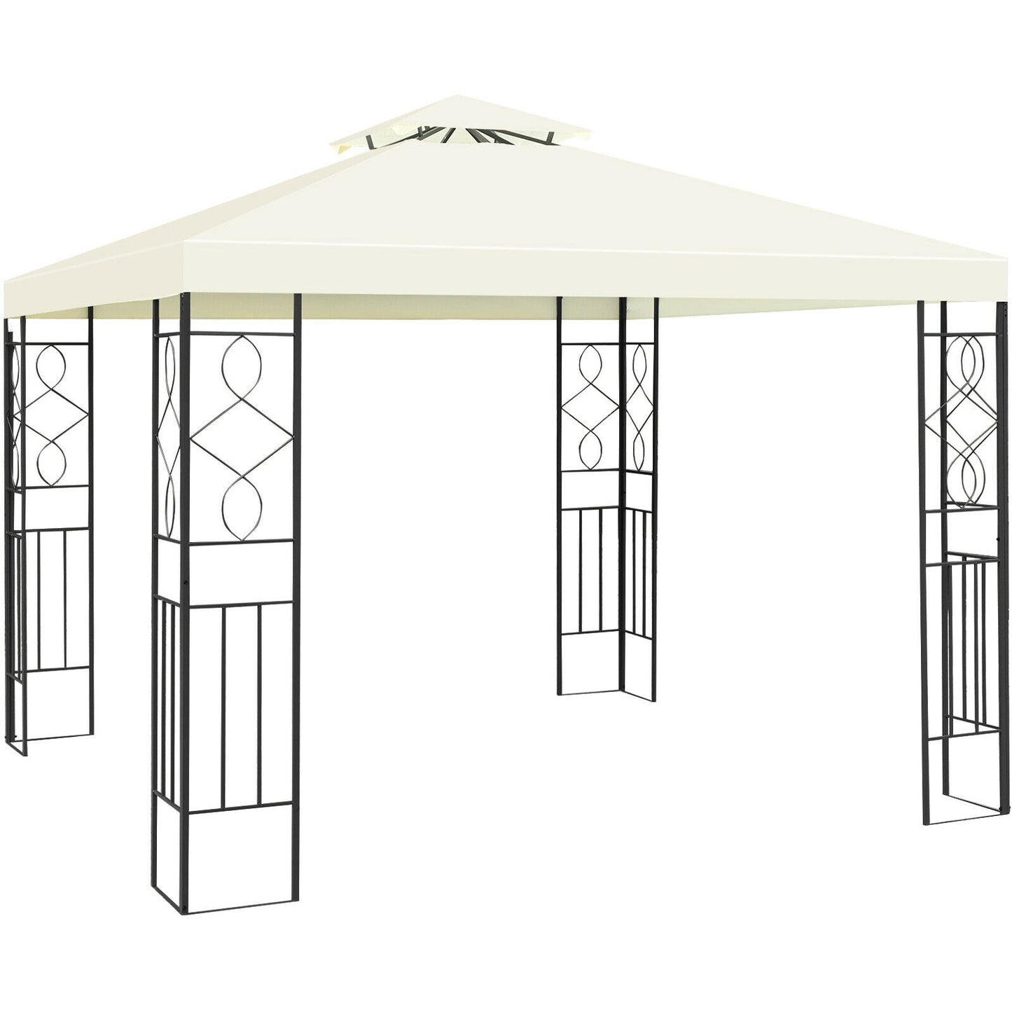 Slickblue 10 x 10 FT Gazebo Tent 8.5 FT 2-Tier Roof Steel Frame Polyester Fabric Outdoor Patio Lawn Shelter