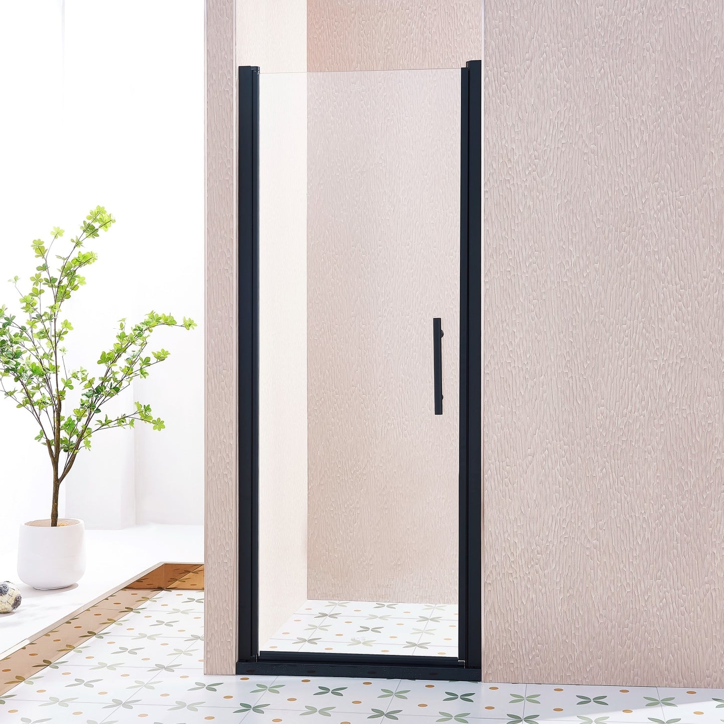 REIBII 30-31.5inW x 75inH Pivot Shower Door Tempered Glass Shower Door with 1/4in Clear Glass Matte Black Aluminium Alloy