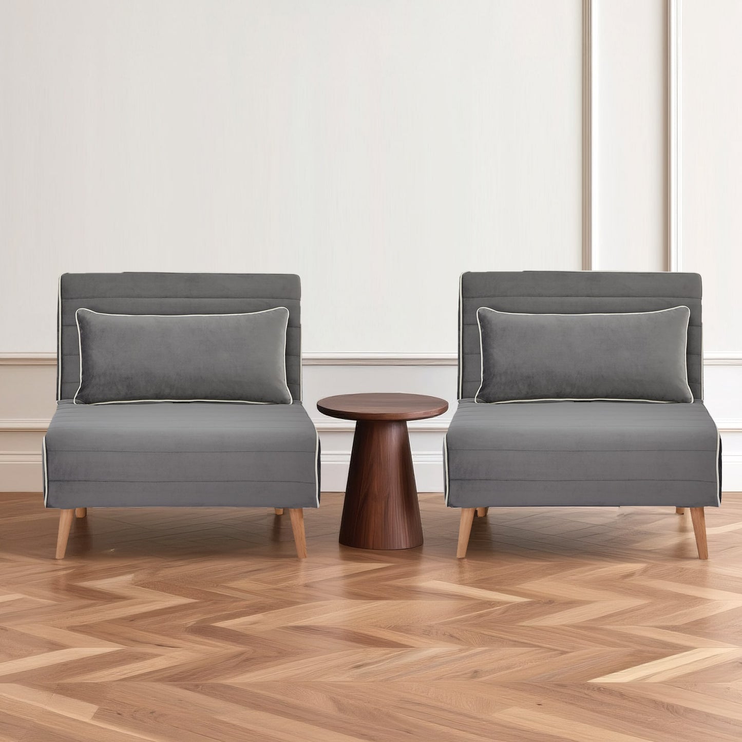 LOVMOR CANON Modern Velvet Foldable Sectional Modular Sofa Bed Set of 2 3 Position Convert Grey