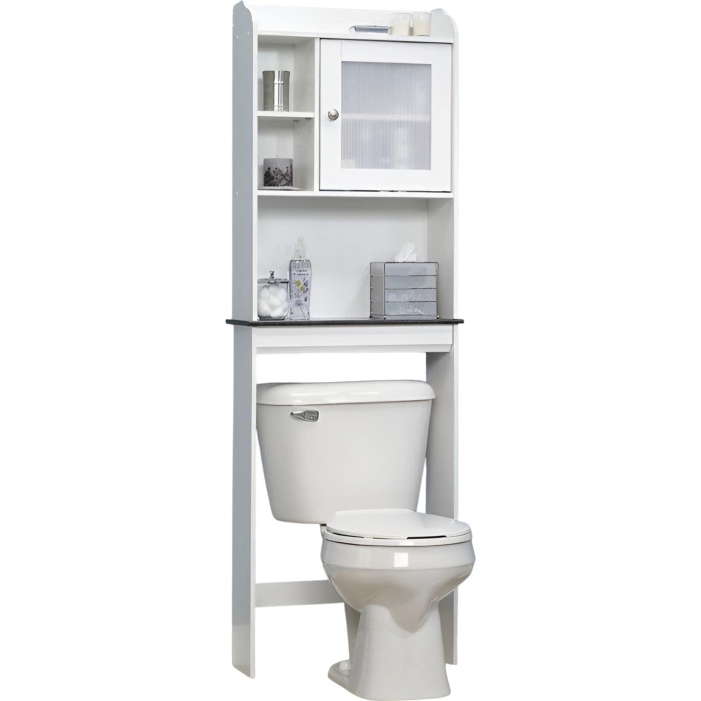 Slickblue Over Toilet Bathroom Cabinet with 2 Adjustable Shelves and Panel Door - White