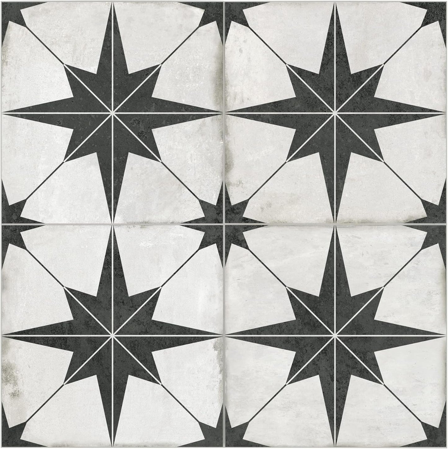The Tiles Plaza Peel and Stick Encaustic Backsplash, Black Star Patterned Stick on Tile, Self-Adhesive Wall Tile Sticker for Kitchen Bathroom Fireplace Stairs, 10 Sheets