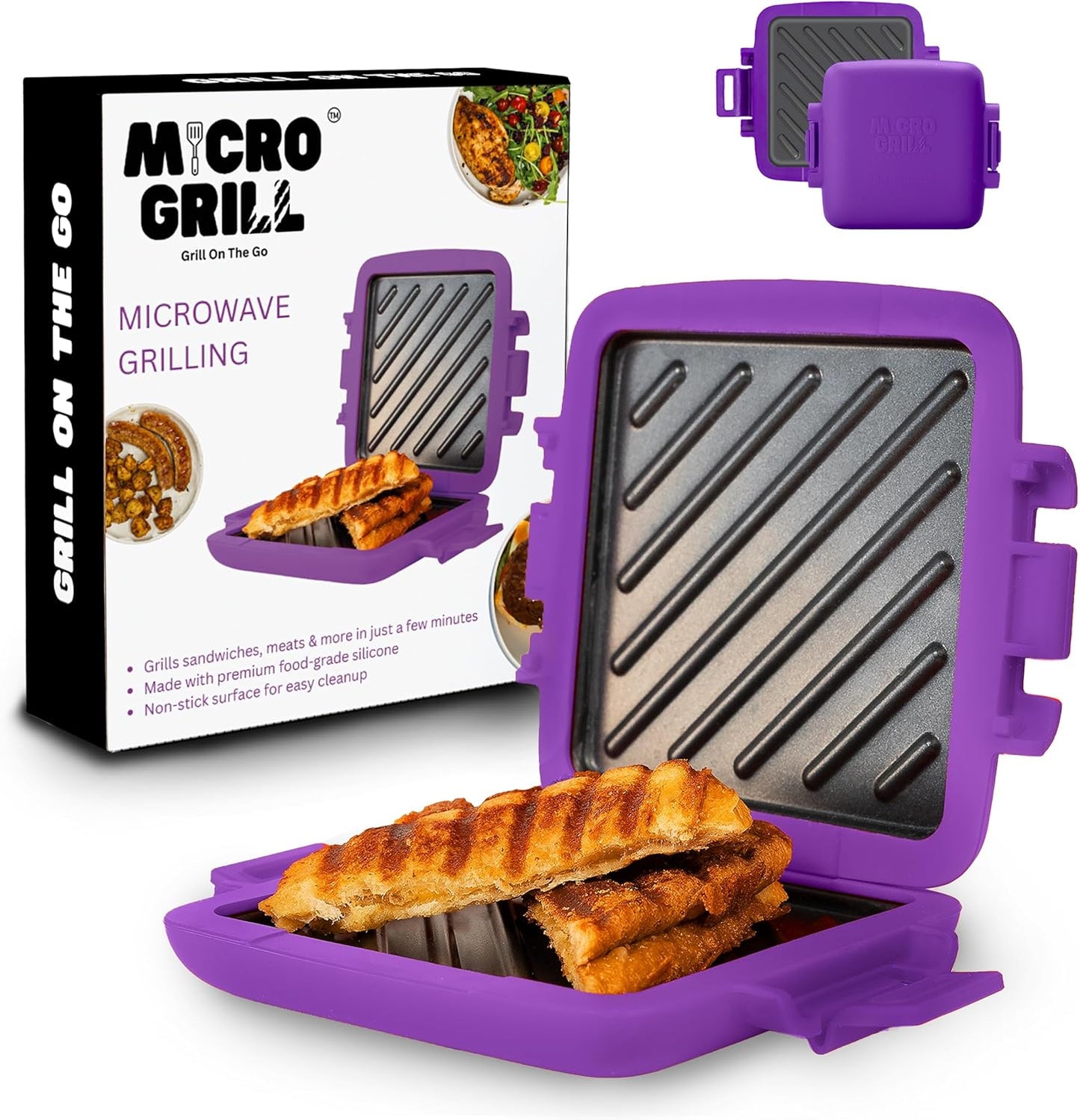 Microwave Sandwich Maker, Toaster, 4 Minute Grill, Grilled Cheese, Crispy, Toastie Maker, Panini Press, No Wire & Dishwasher Safe, Microwave Grill, Office, Home, Travel & School Dorms (Purple)