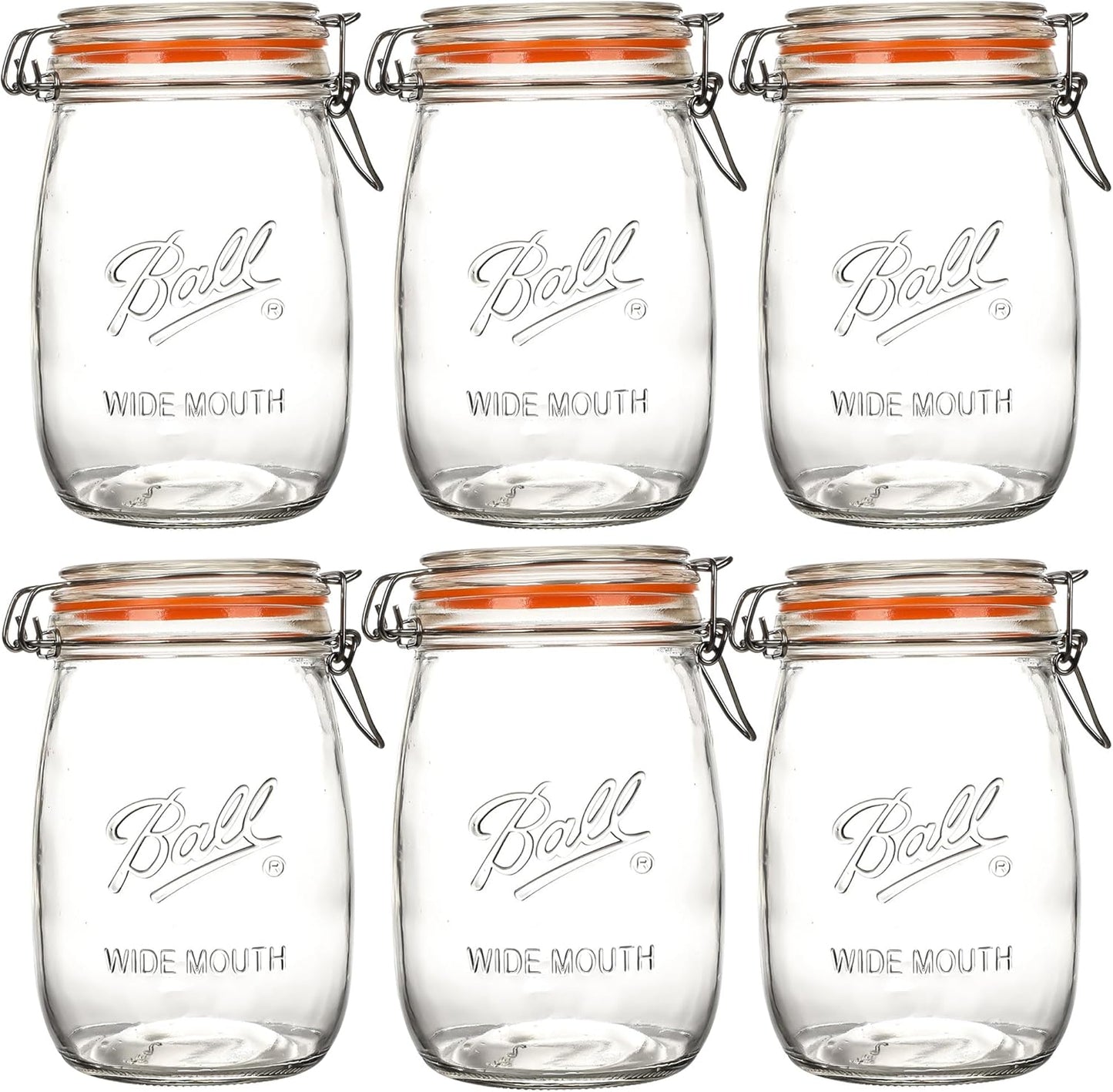 Wide Mouth Mason Jars with Airtight Lid 6 Pack 32oz, Kitchen Canning Jar Storage Large Clear Canister Jars with Hinged Lid with Measurement Marks Glass Mason Jars For Canning,Coffee,Sugar,Beans