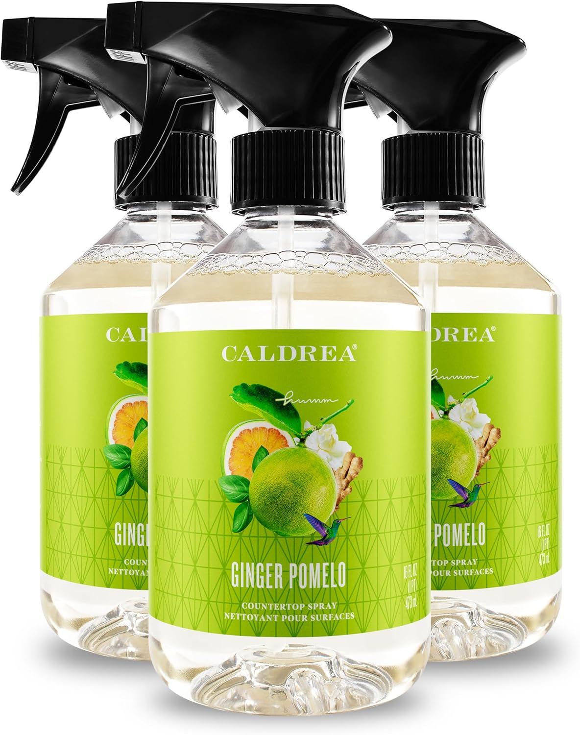 Caldrea Multi-surface Countertop Spray Cleaner, Made with Vegetable Protein Extract, Ginger Pomelo, 16 oz, 3 Pack