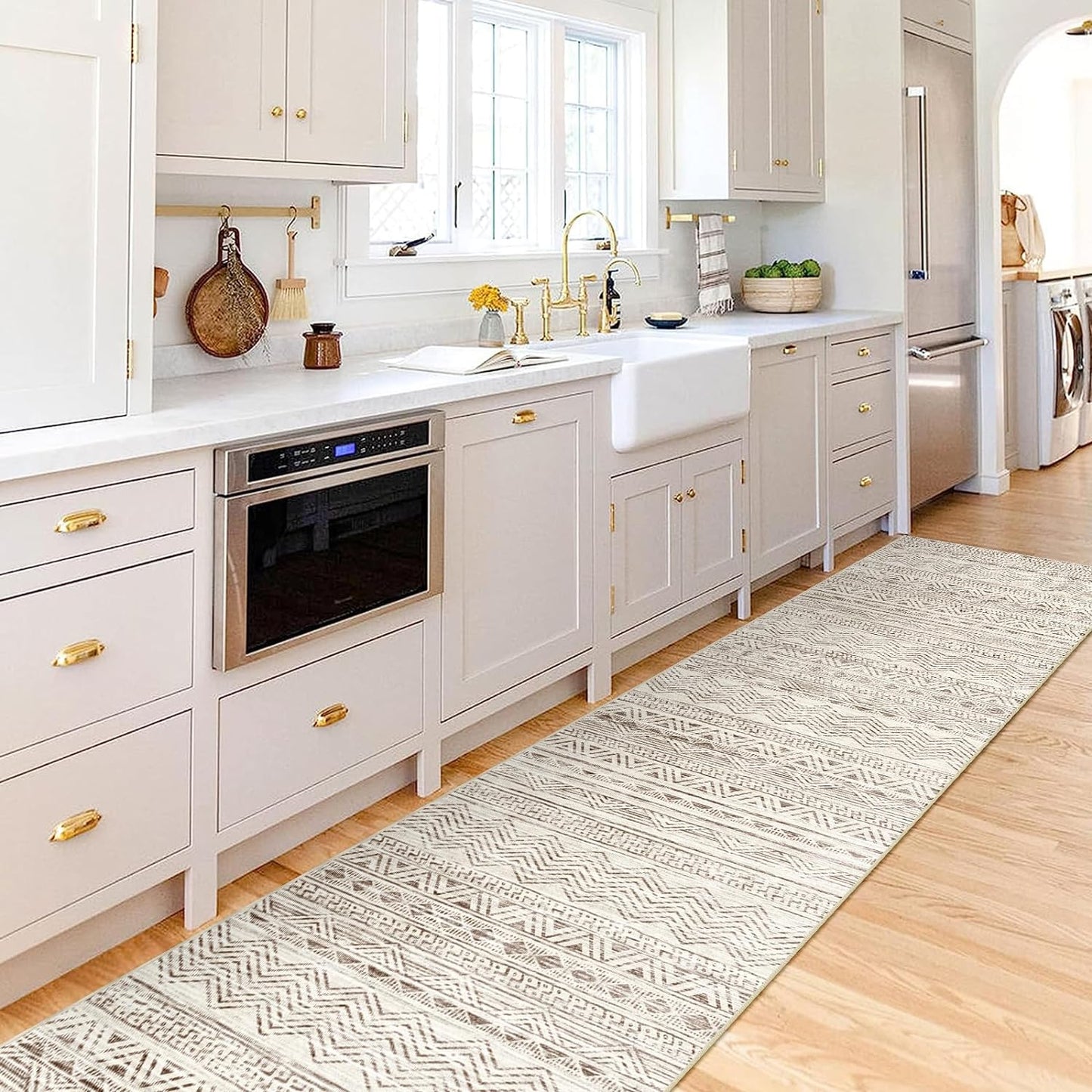 Moroccan Washable Hallway Runner Rug - 2'6"x12' Non Slip Floor Mat for Kitchen Low Pile Living Room Carpet with Rubber Backing Bedroom Rugs for Entryway 2'6"x12' Beige