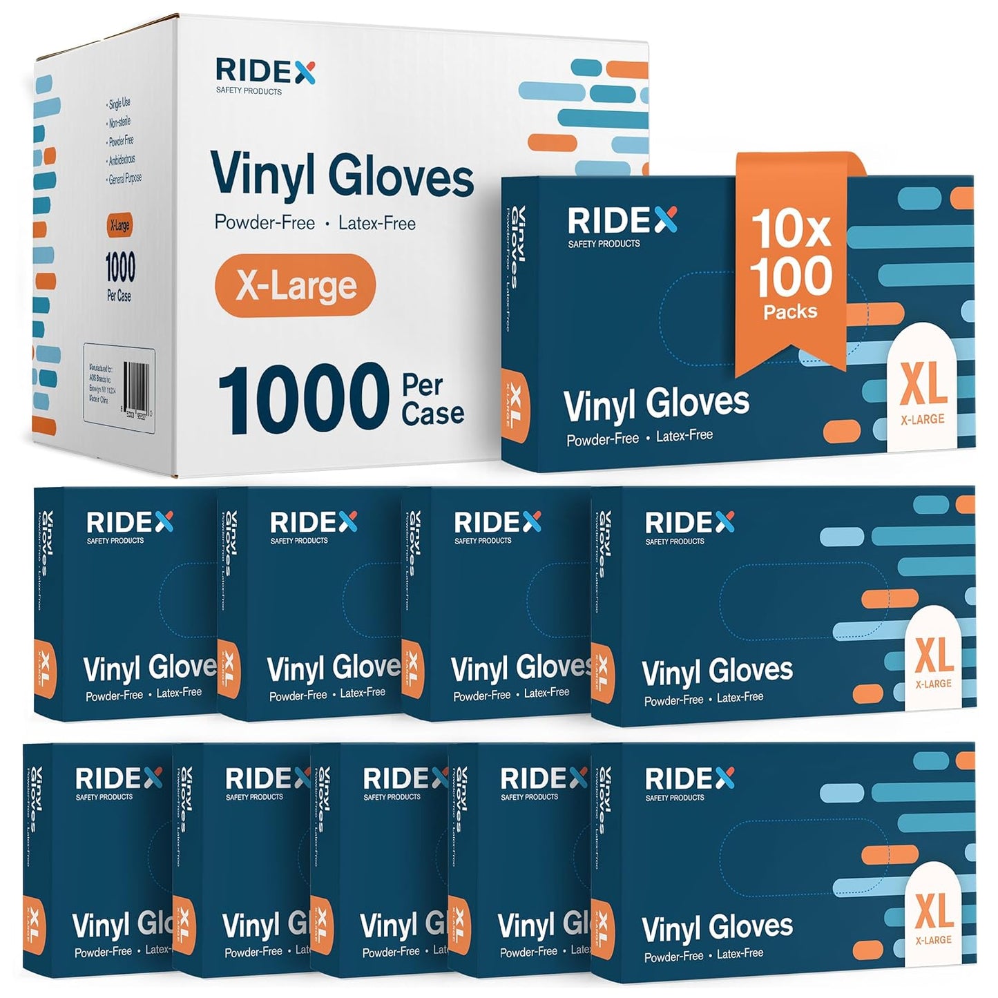 Ridex Disposable Gloves, Latex-Free Clear Vinyl, X-Large, 1000-Count, All-Purpose, Ambidextrous, Powder-Free, Transparent, Hypoallergenic, Resilient, Food Handling, Commercial Kitchen