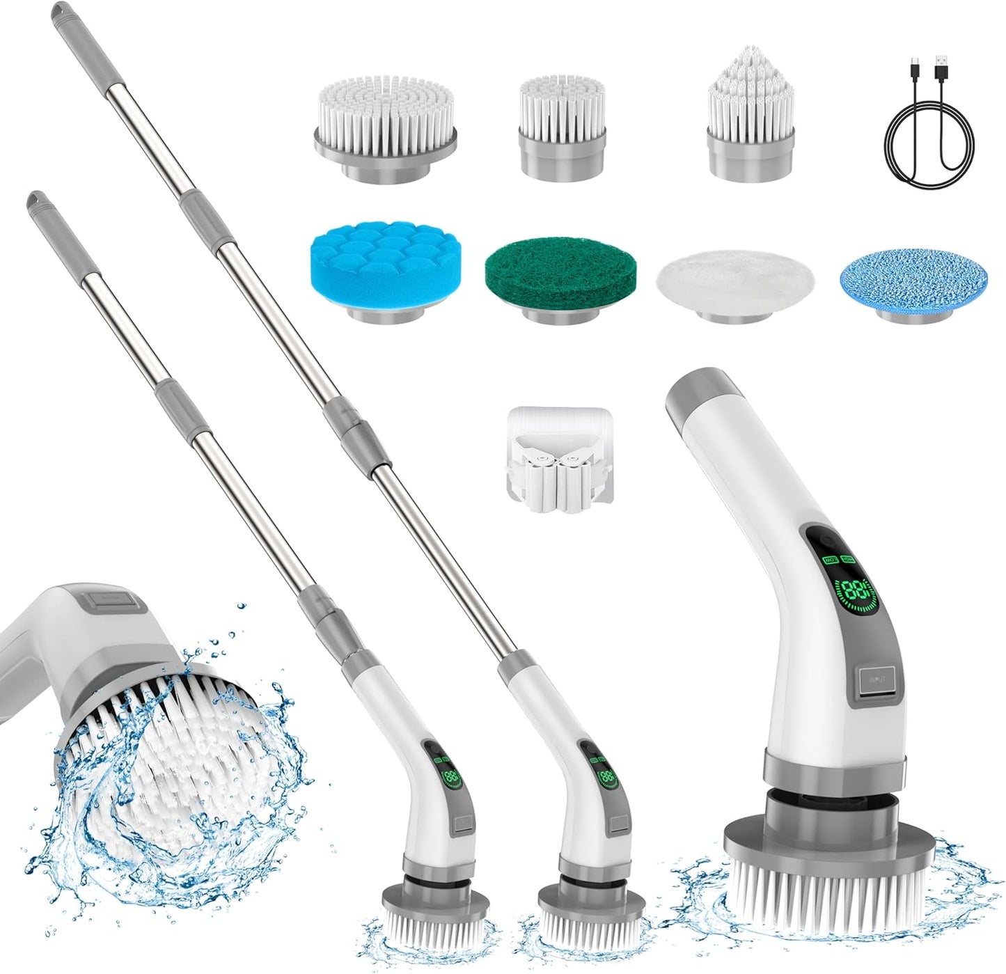 Pancellent Electric Spin Scrubber,2025 Upgrade 7 in 1 Electric Cleaning Brush,360RPM Powerful Cleaning,1.5H Bathroom Scrubber Dual Speed with Extension Arm for Kitchen,Car,Tile,Wall,Floor,Shower